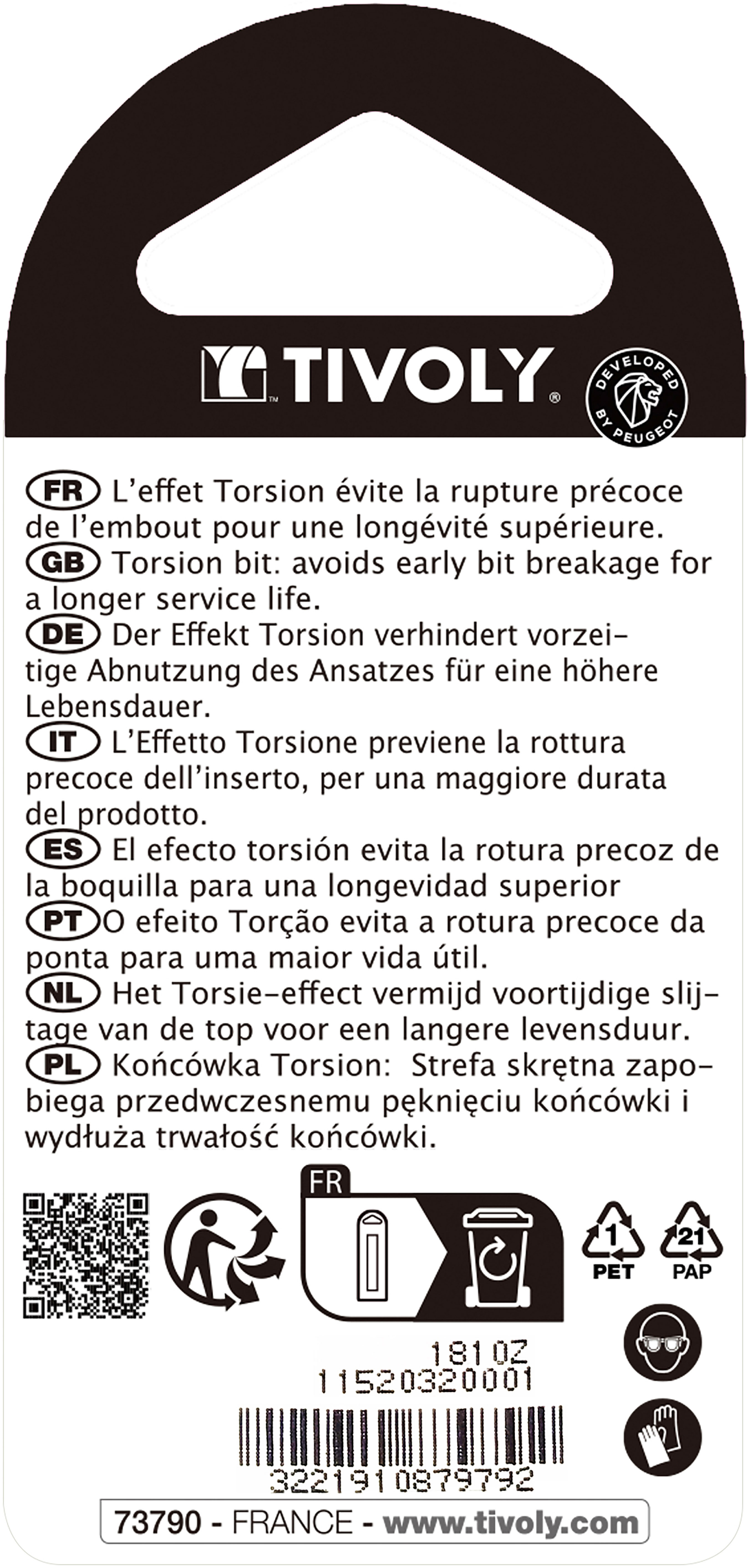 Embout de vissage -Torsion -Pour vis Phillips (Blister) N°: N1-2-3 / L: 25 TIVOLY - 11520320001