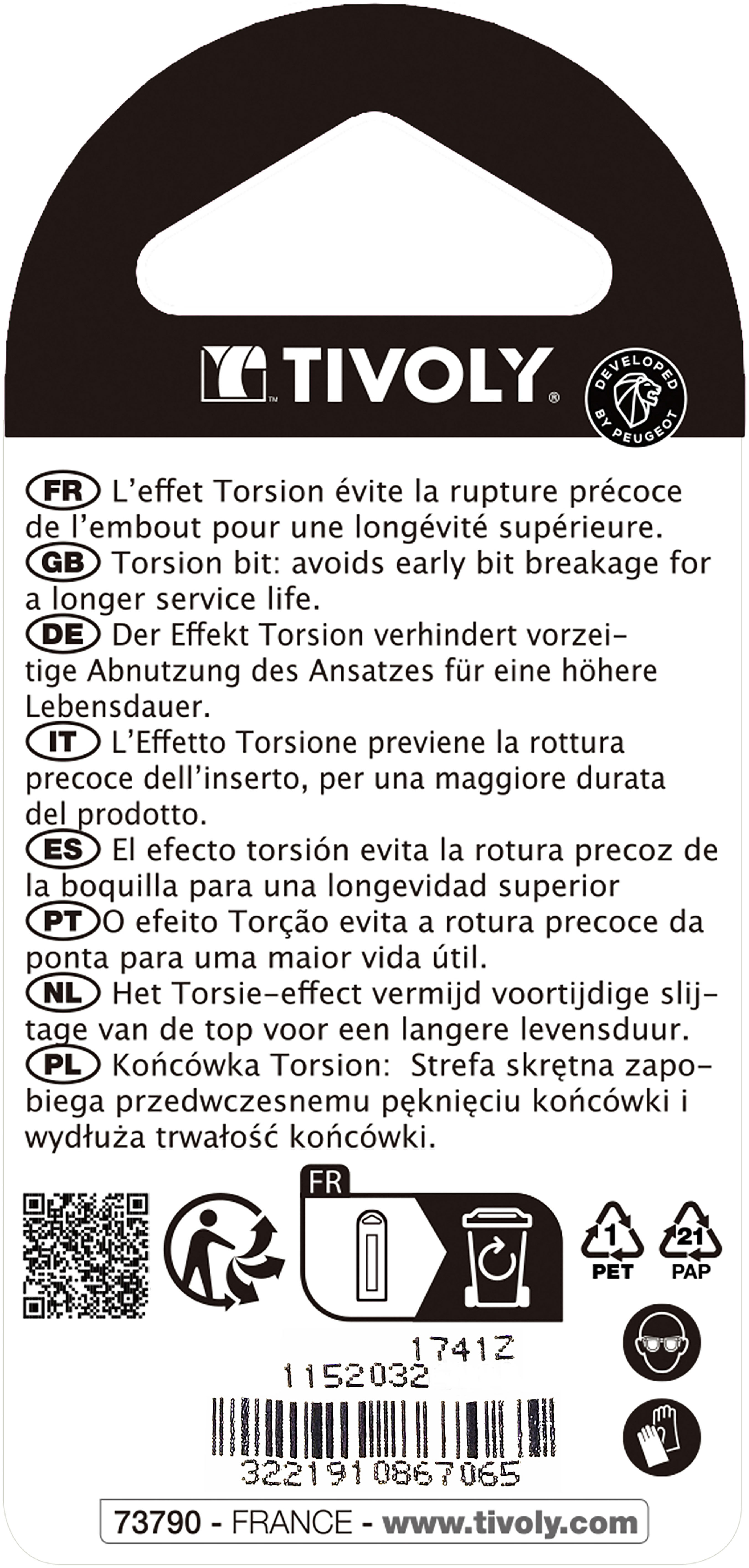 Embout de vissage -Torsion -Pour vis Phillips (Blister) N°: N3 / L: 25 TIVOLY - 11520320300