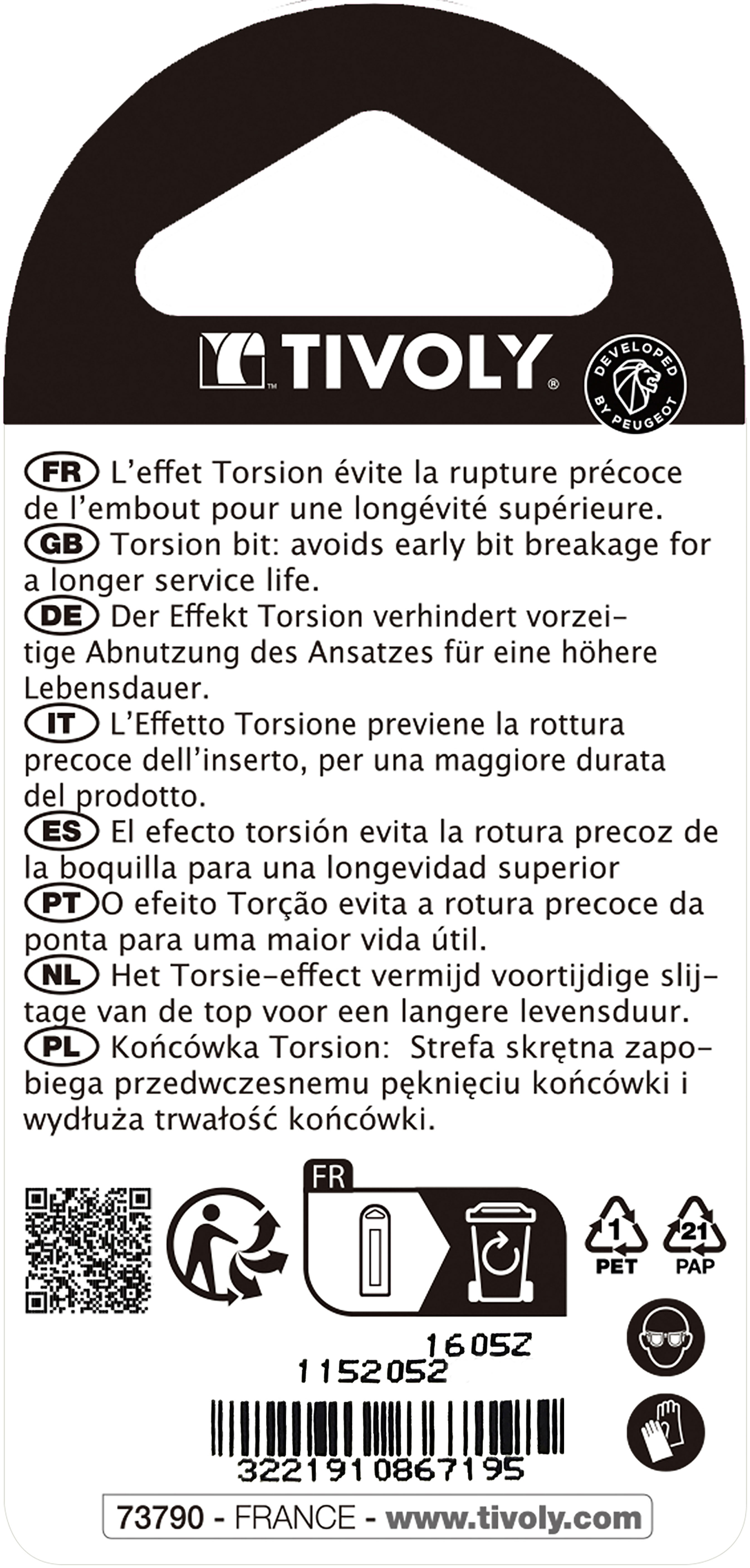 Embout de vissage -Torsion -Pour vis Torx (Blister) N°: N10 / L: 25 TIVOLY - 11520521000