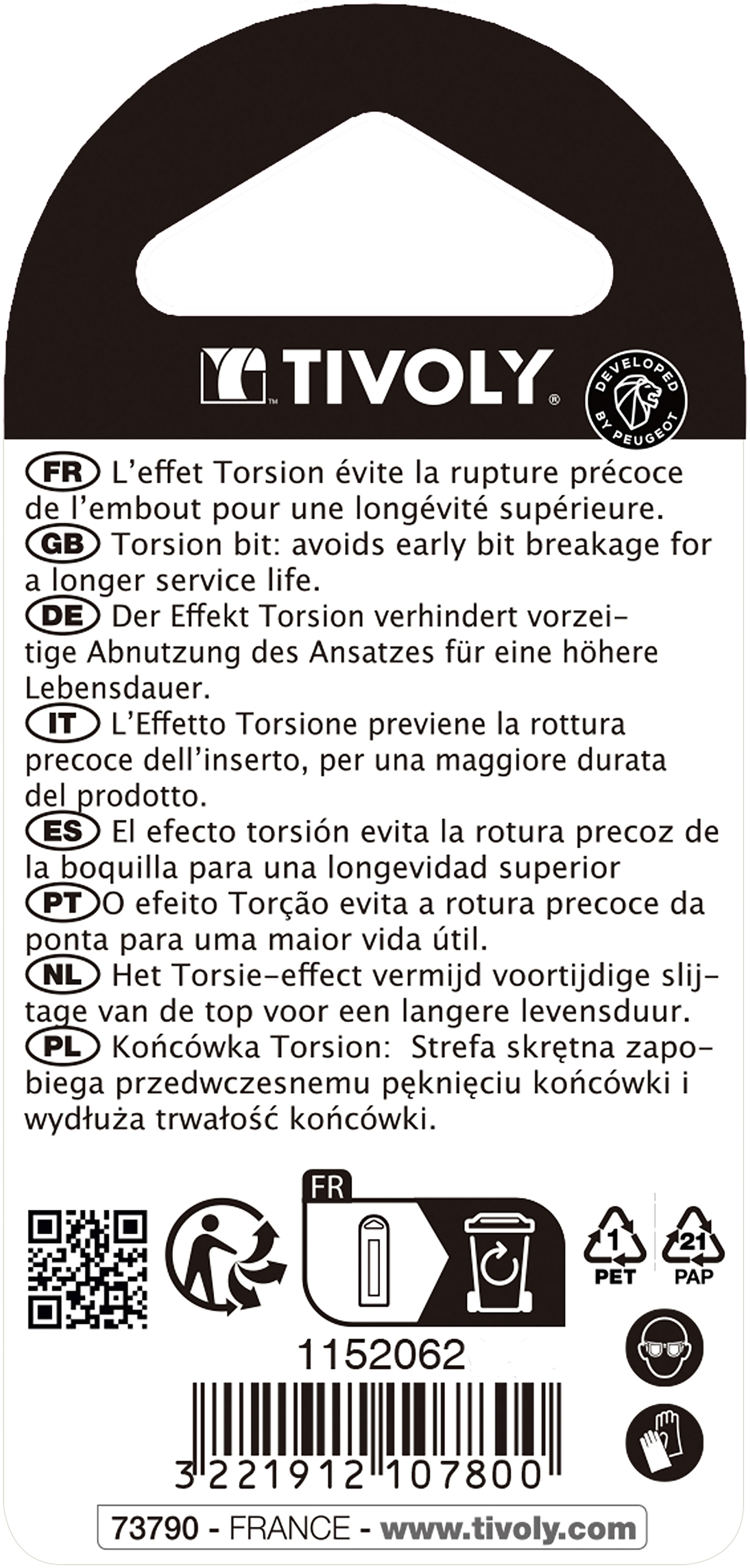 Embout de vissage -Torsion -Pour vis 6 pans (Blister) N°: 3/4/5 / L: 25 TIVOLY - 11520620001