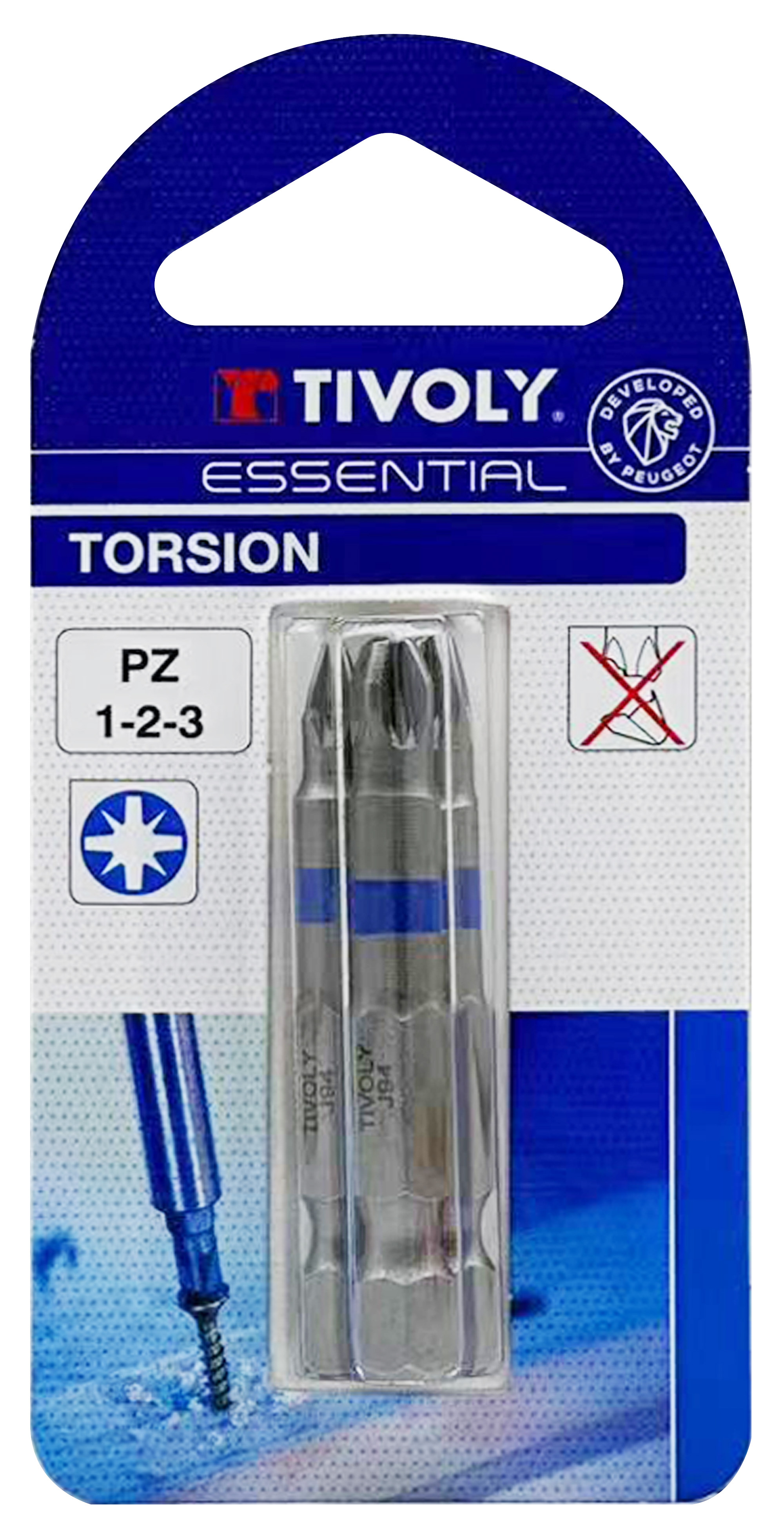 Embout de vissage -Torsion -Pour vis Pozidriv (Blister) N°: N1-2-3 / L: 50 TIVOLY - 11520720001
