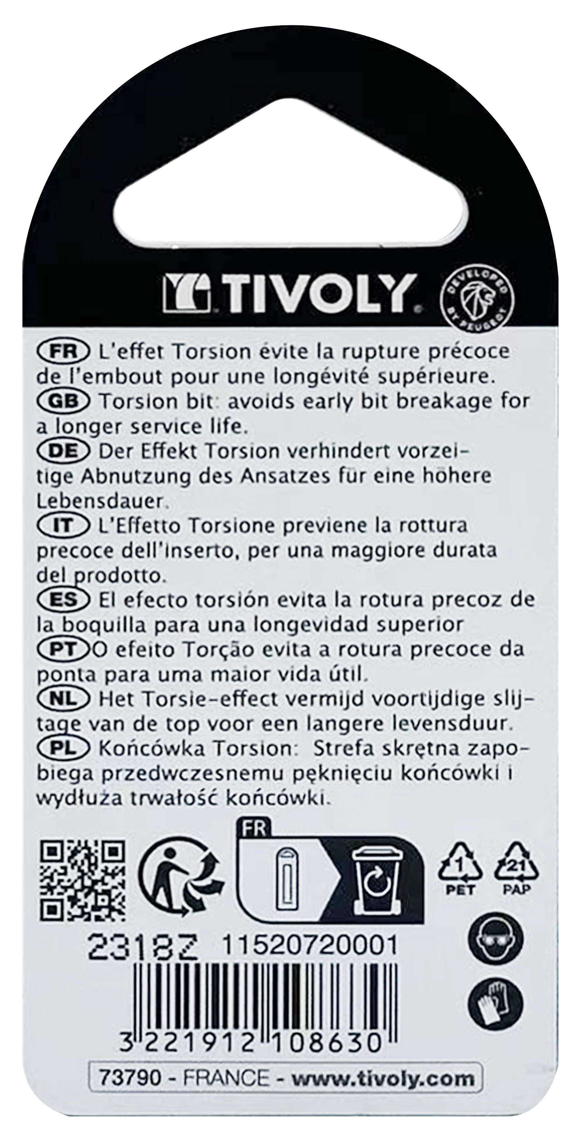 Embout de vissage -Torsion -Pour vis Pozidriv (Blister) N°: N1-2-3 / L: 50 TIVOLY - 11520720001