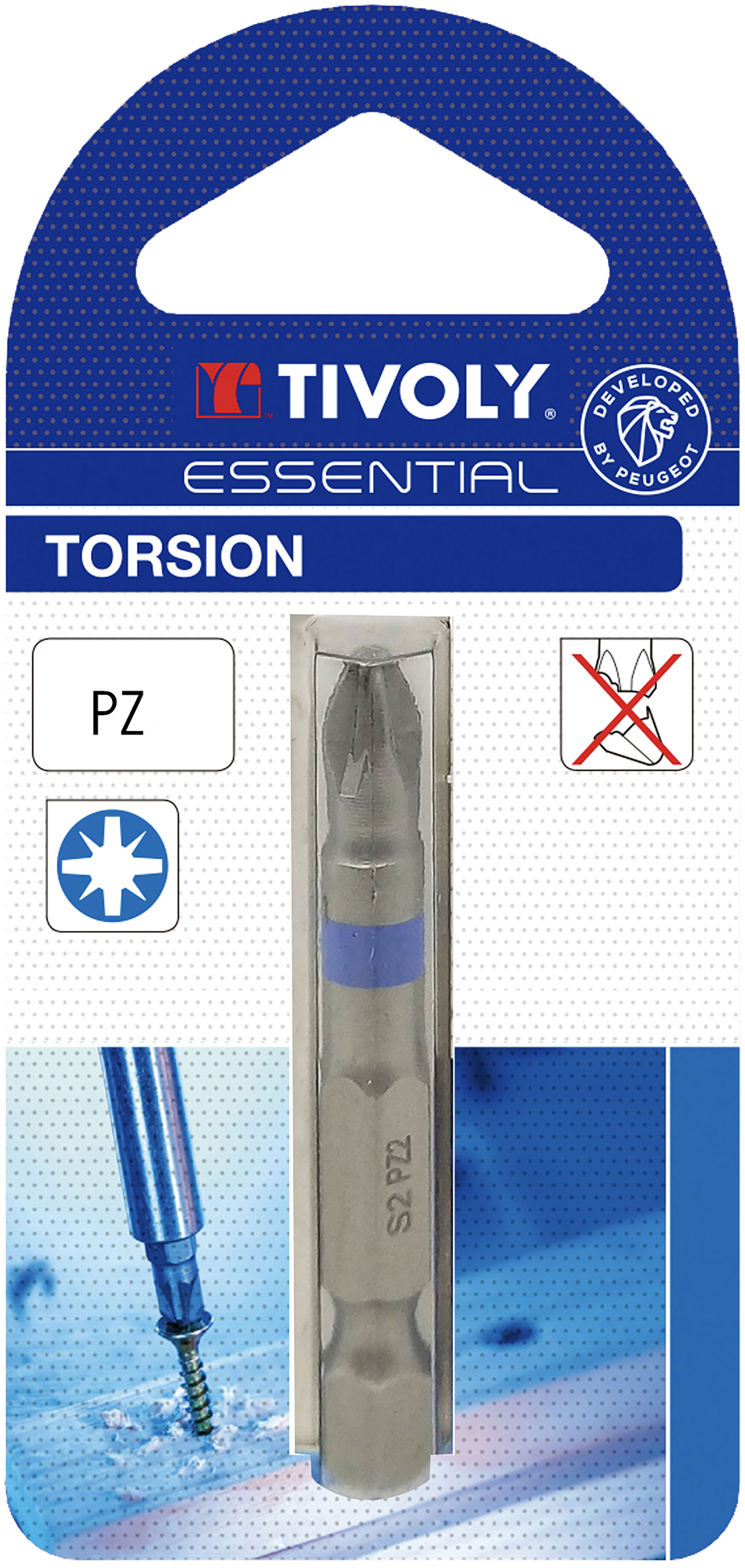 Embout de vissage -Torsion -Pour vis Pozidriv (Blister) N°: N2 / L: 50 TIVOLY - 11520720200