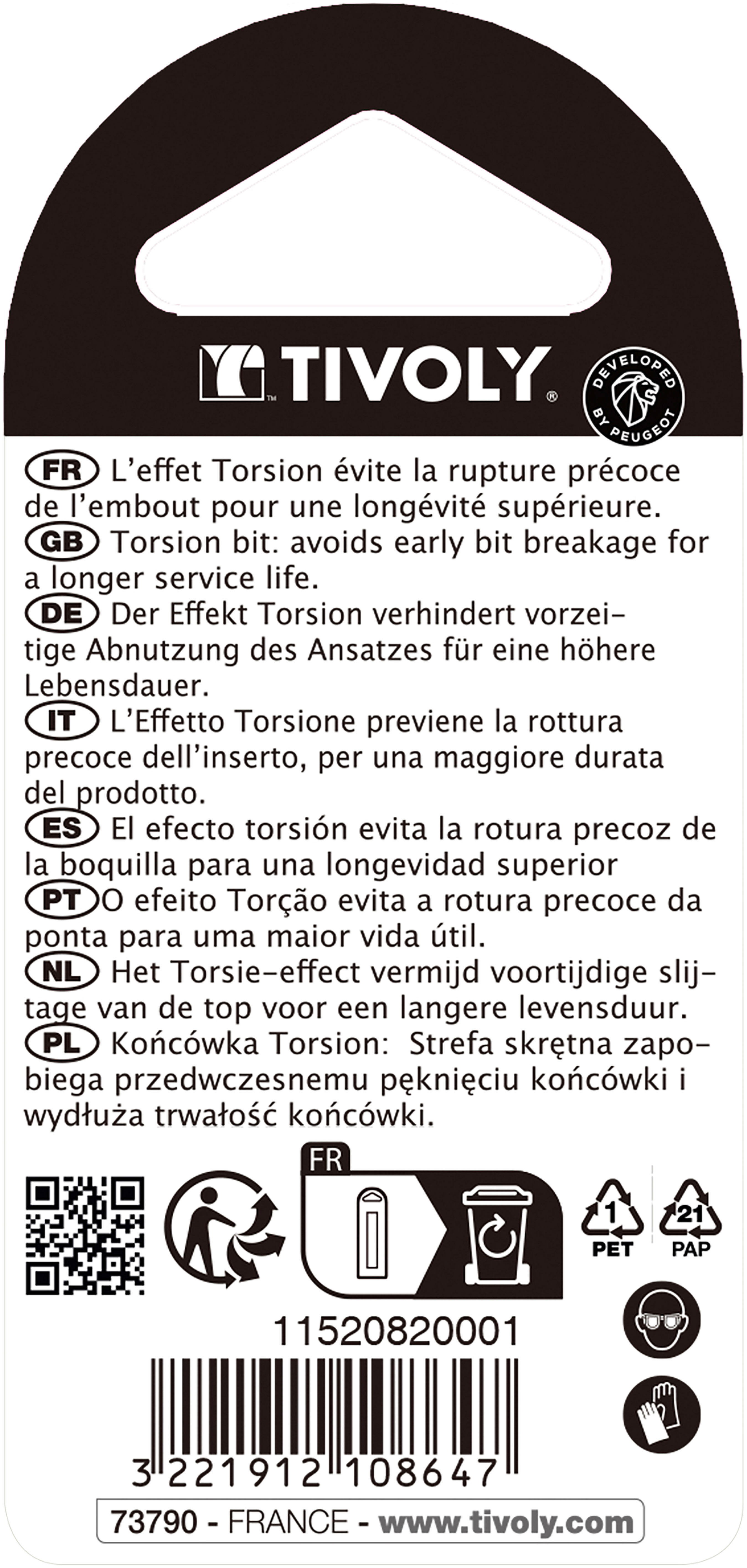 Embout de vissage -Torsion -Pour vis Phillips (Blister) N°: N1-2-3 / L: 50 TIVOLY - 11520820001