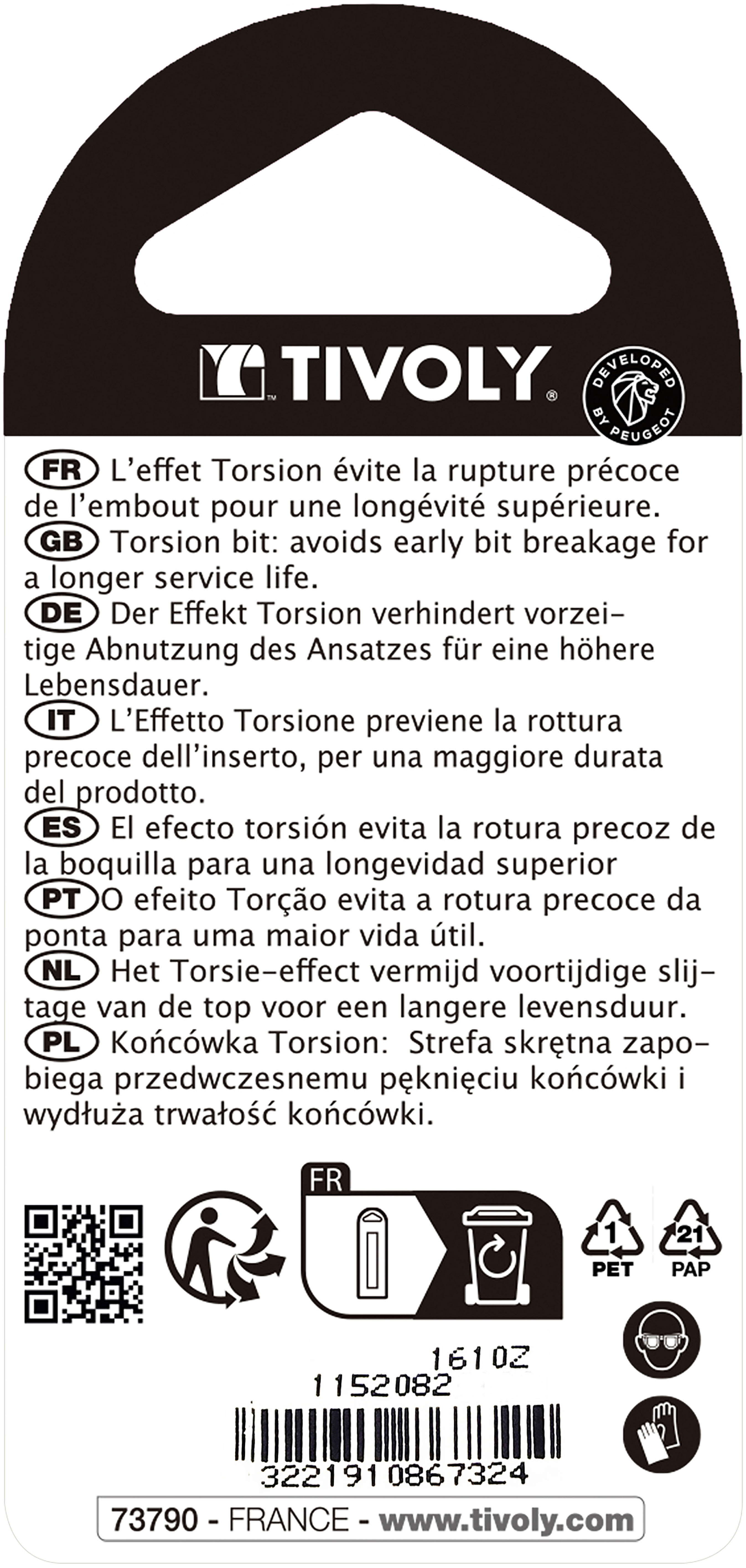 Embout de vissage -Torsion -Pour vis Phillips (Blister) N°: N2 / L: 50 TIVOLY - 11520820200