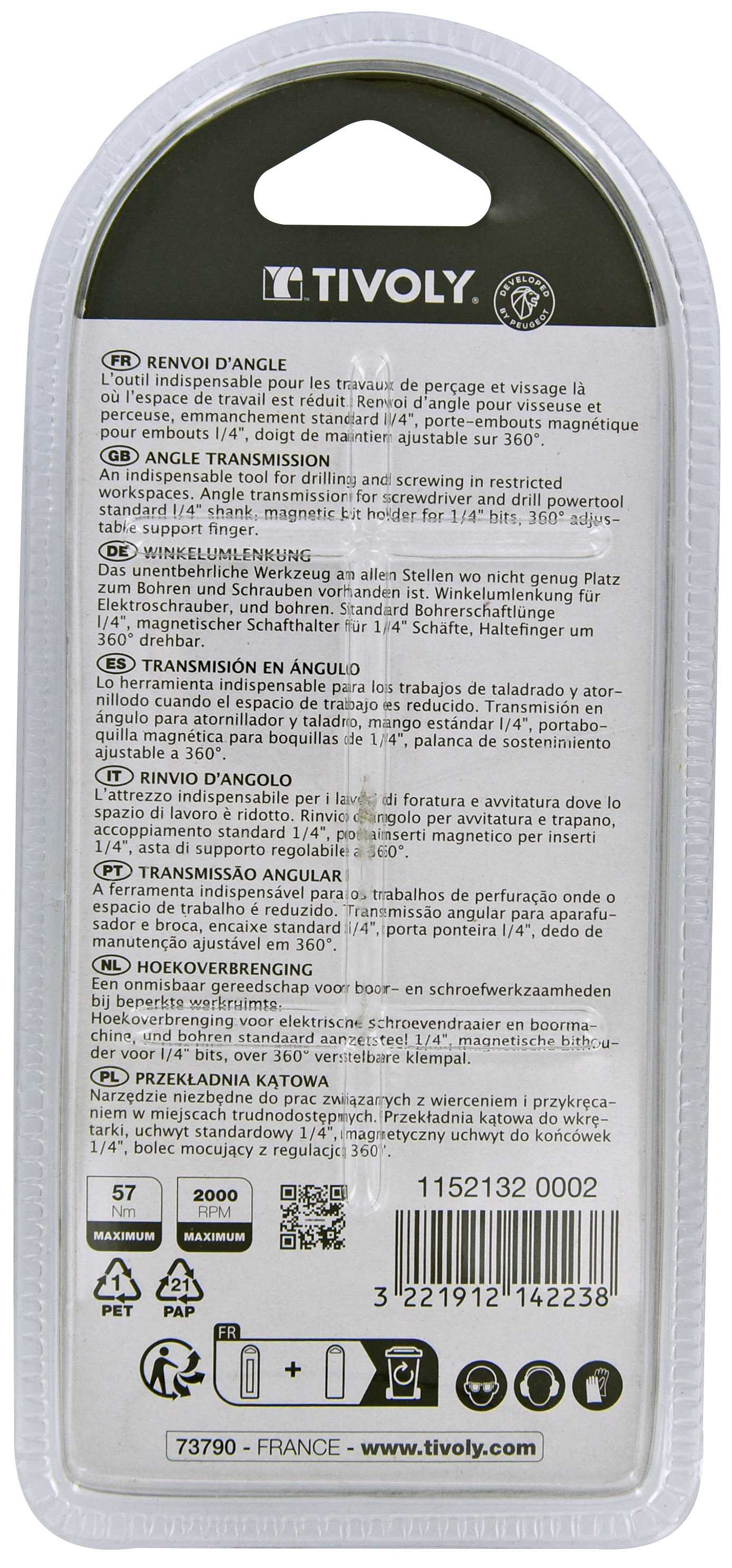 Renvoi d'angle 57Nm- 2000rpm maxi TIVOLY - 11521320002