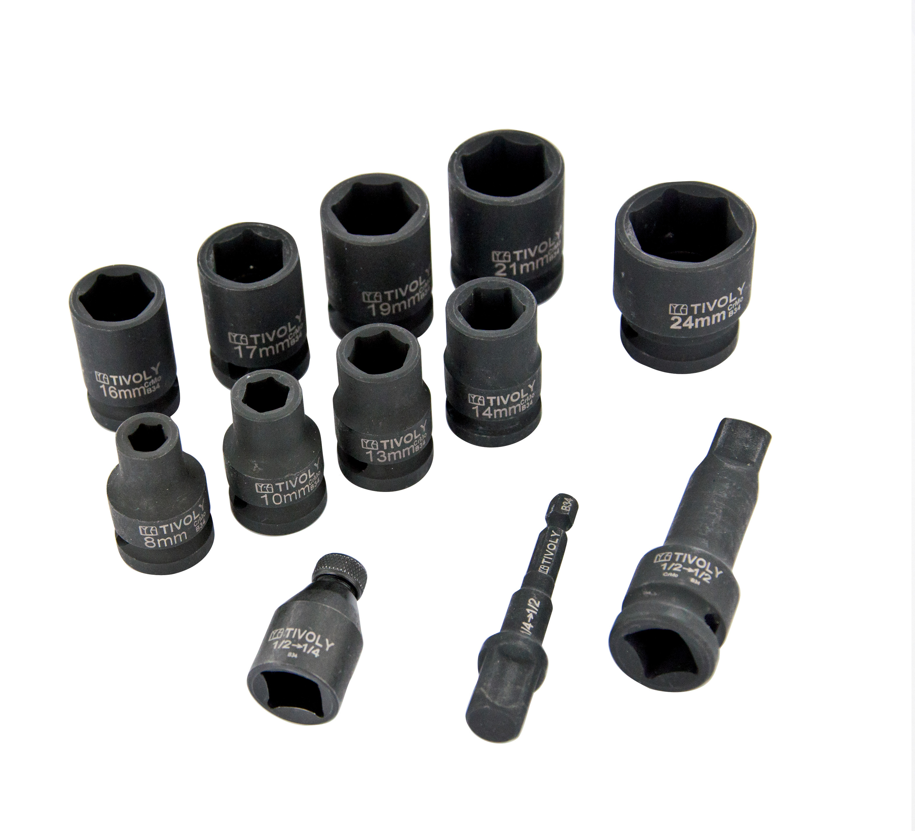 12 pièces- 9 Douilles à choc Ø 8 à 24mm + 2 adaptateurs + 1 rallonge -IMPACT TIVOLY - 11521470001