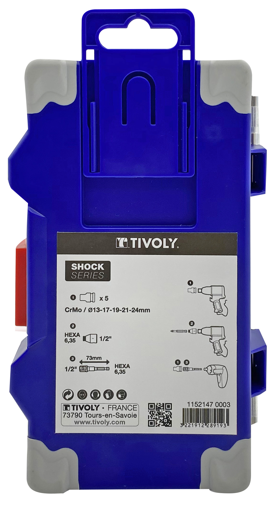 7 pièces -5 douilles à choc Ø 13 à 24mm + 1 douille F 1/2