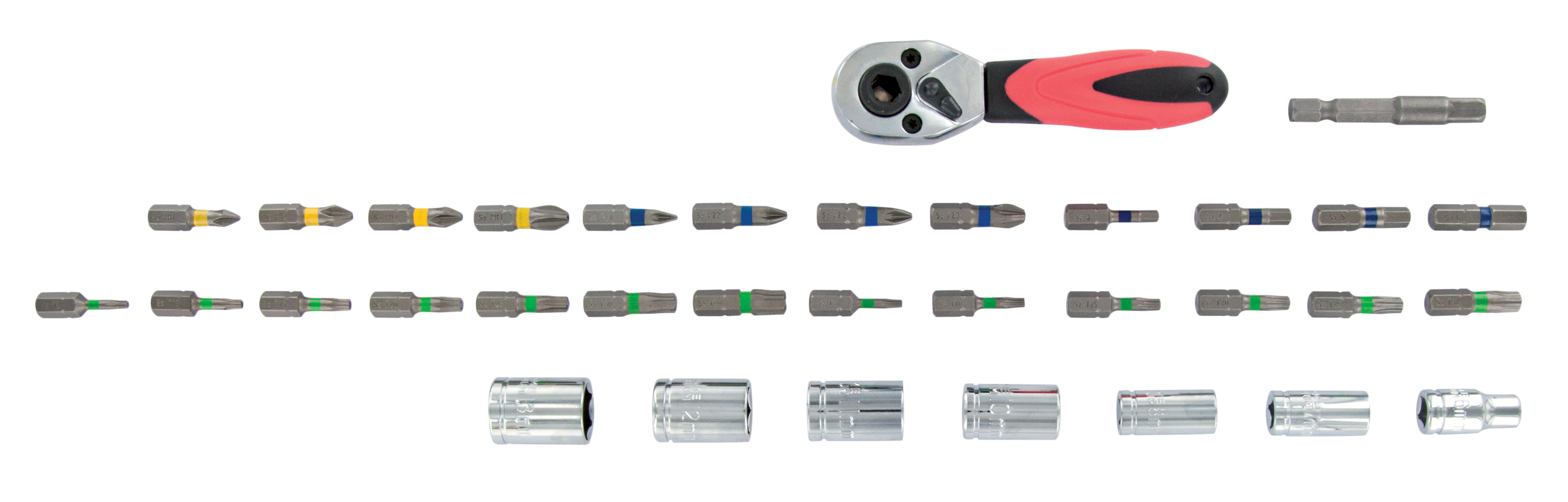 34 pièces -19 embouts torsion + 7 douilles + 1 porte-douille + 1 poignée de vissage TIVOLY - 11521572008