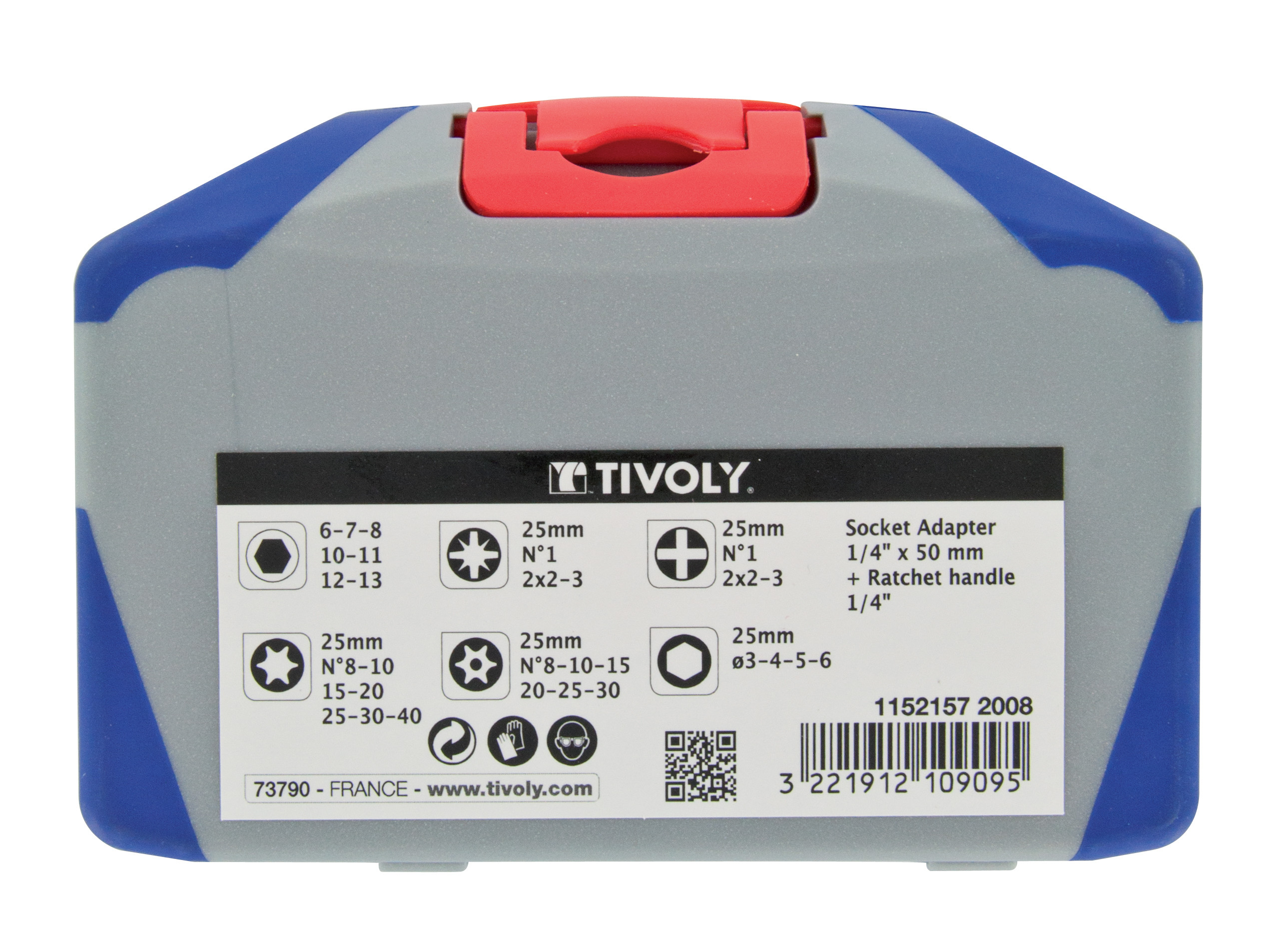 34 pièces -19 embouts torsion + 7 douilles + 1 porte-douille + 1 poignée de vissage TIVOLY - 11521572008