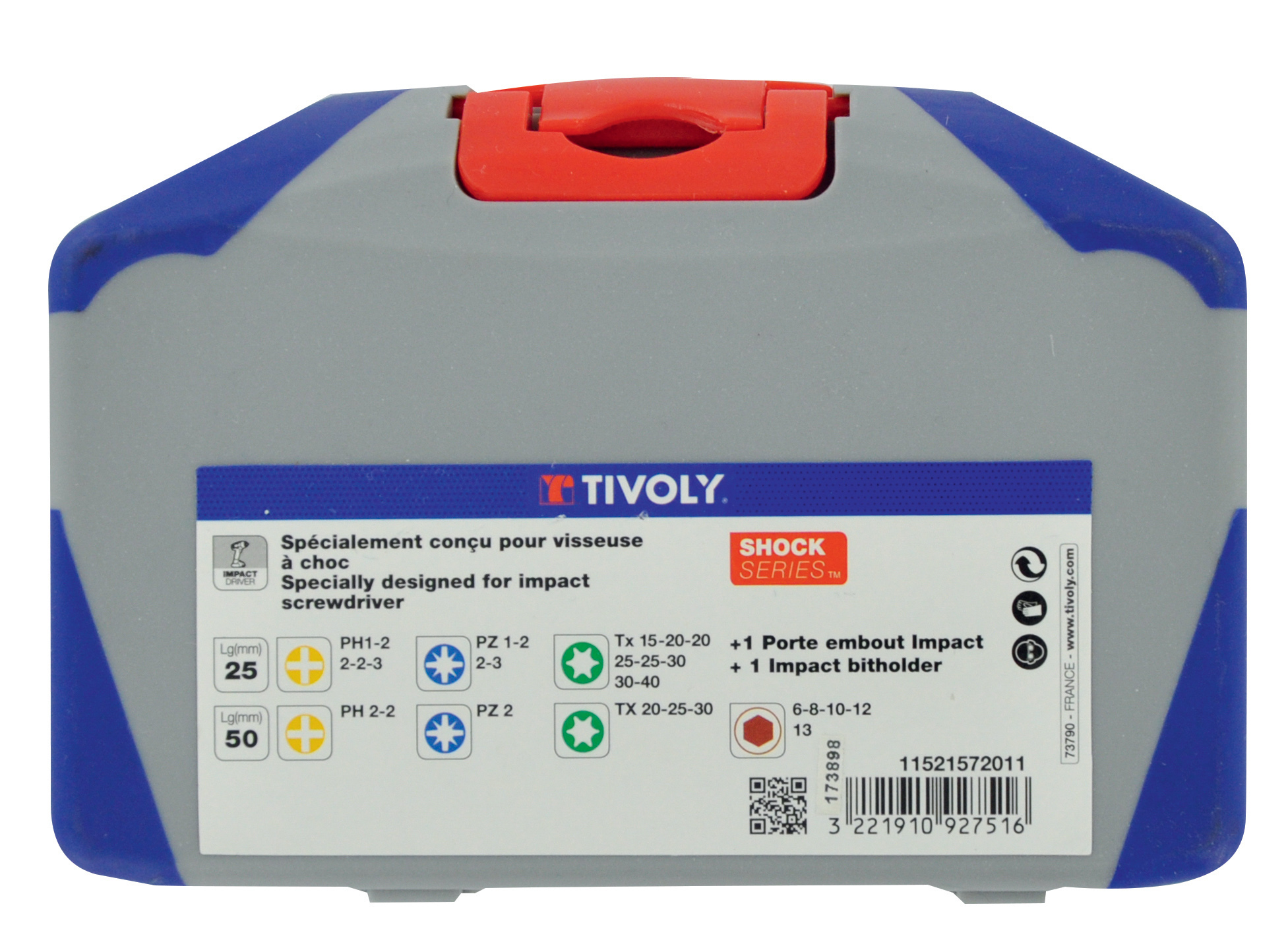 29 pièces- 23 embouts torsion impact + 5 noix de serrage Ø 6 à 13mm+ 1 pote-embout impact à puissant aimant circulaire -SHOCK SERIES TIVOLY - 11521572011