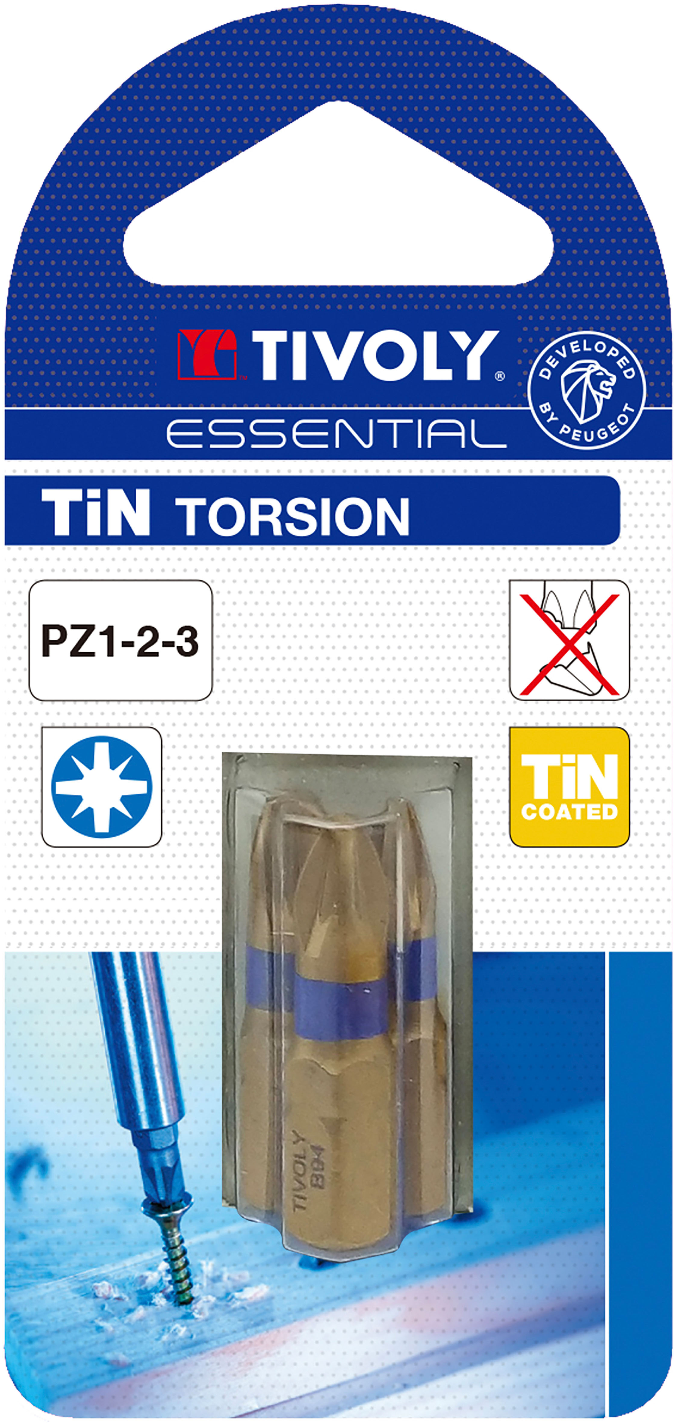 Embout de vissage -Torsion TiN -Pour vis Pozidriv (Blister) N°: N1-2-3 / L: 25 TIVOLY - 11522220001