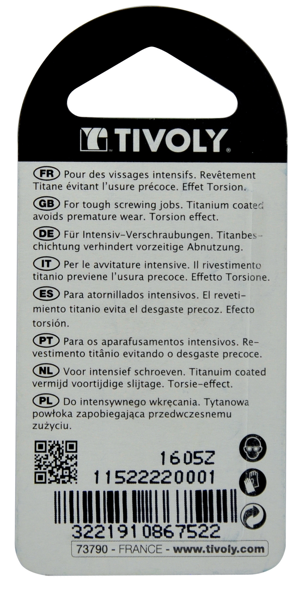 Embout de vissage -Torsion TiN -Pour vis Pozidriv (Blister) N°: N1-2-3 / L: 25 TIVOLY - 11522220001