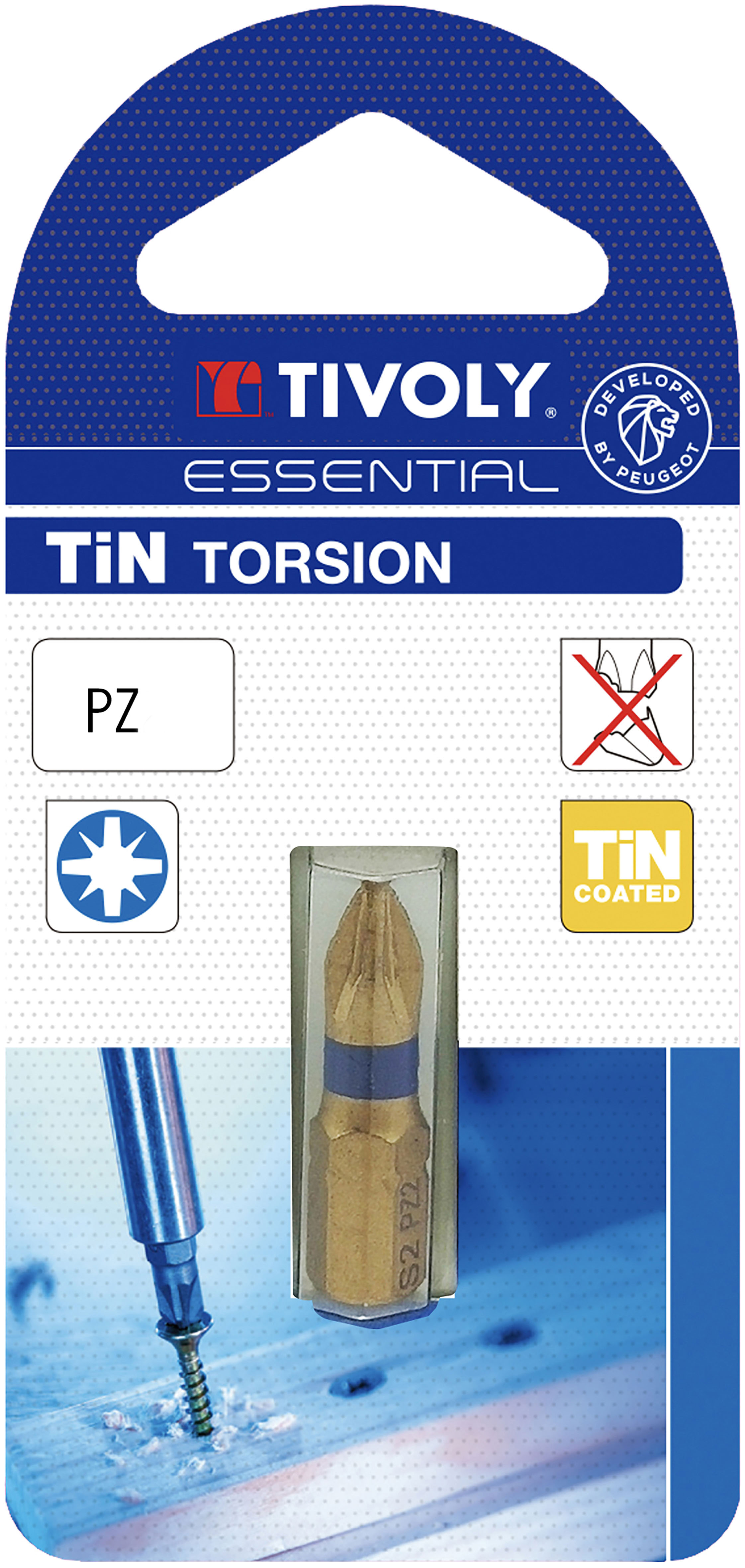 Embout de vissage -Torsion TiN -Pour vis Pozidriv (Blister) N°: N2 / L: 25 TIVOLY - 11522220200