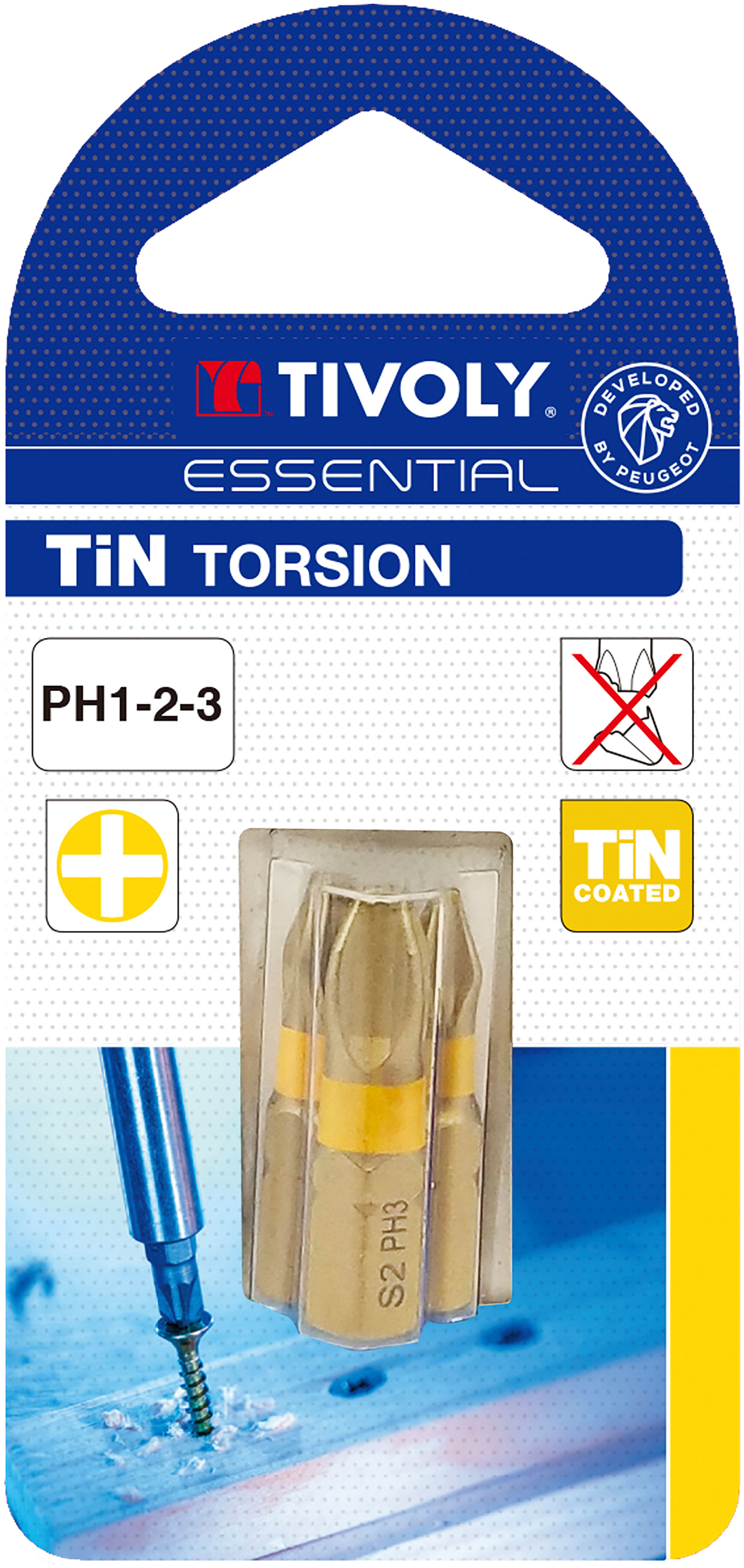 Embout de vissage -Torsion TiN -Pour vis Phillips (Blister) N°: N1-2-3 / L: 25 TIVOLY - 11522320001