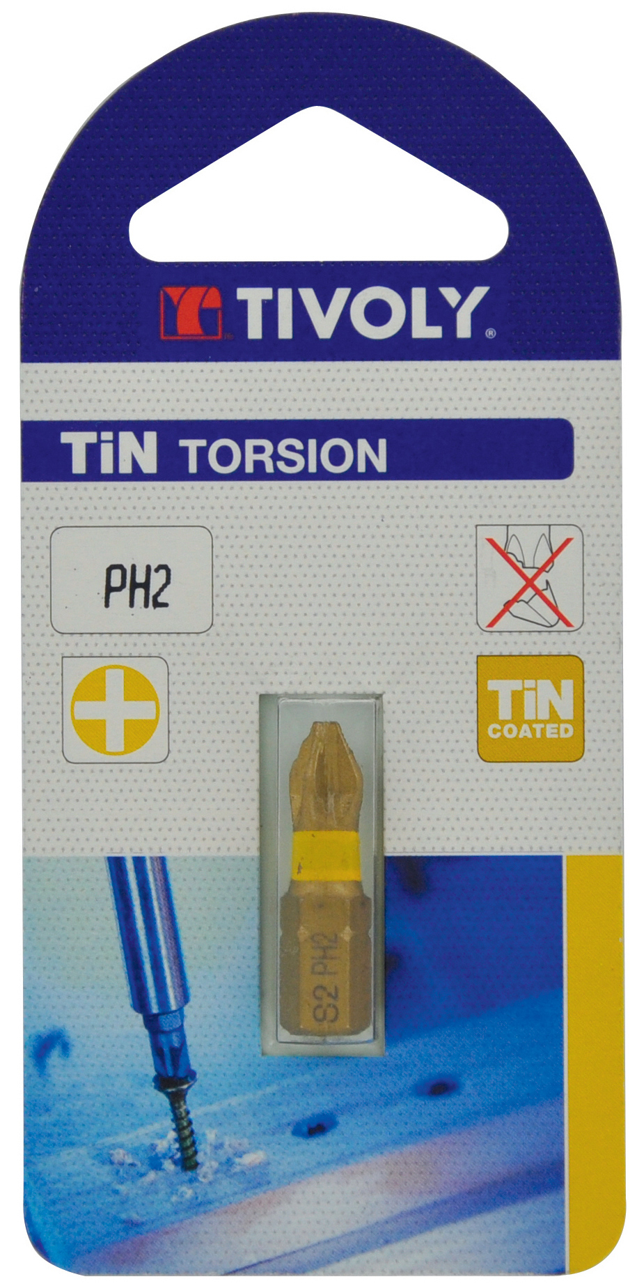 Embout de vissage -Torsion TiN -Pour vis Phillips (Blister) N°: N2 / L: 25 TIVOLY - 11522320200