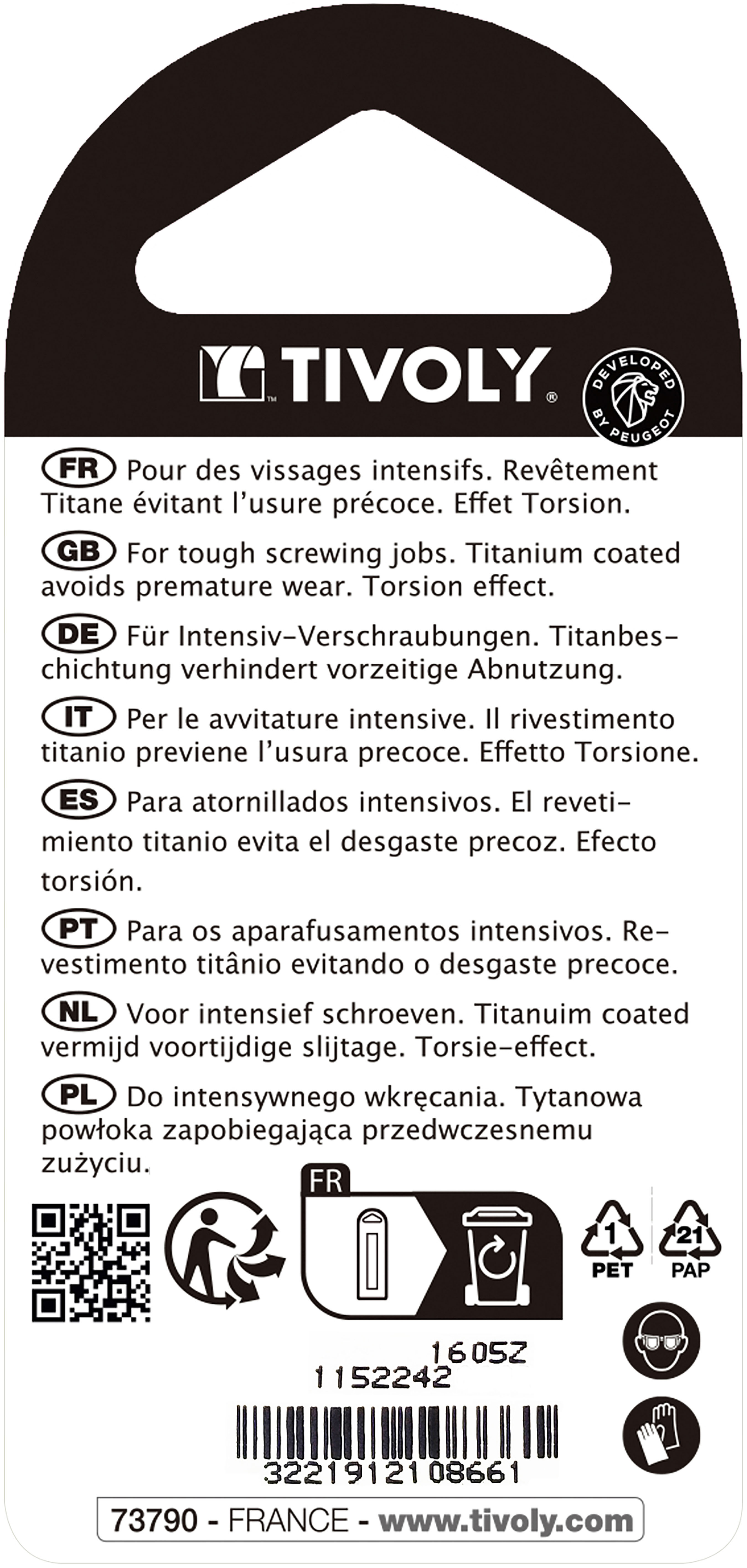 Embout de vissage -Torsion TiN -Pour vis Torx (Blister) N°: N10-15-20 / L: 50 TIVOLY - 11522420001