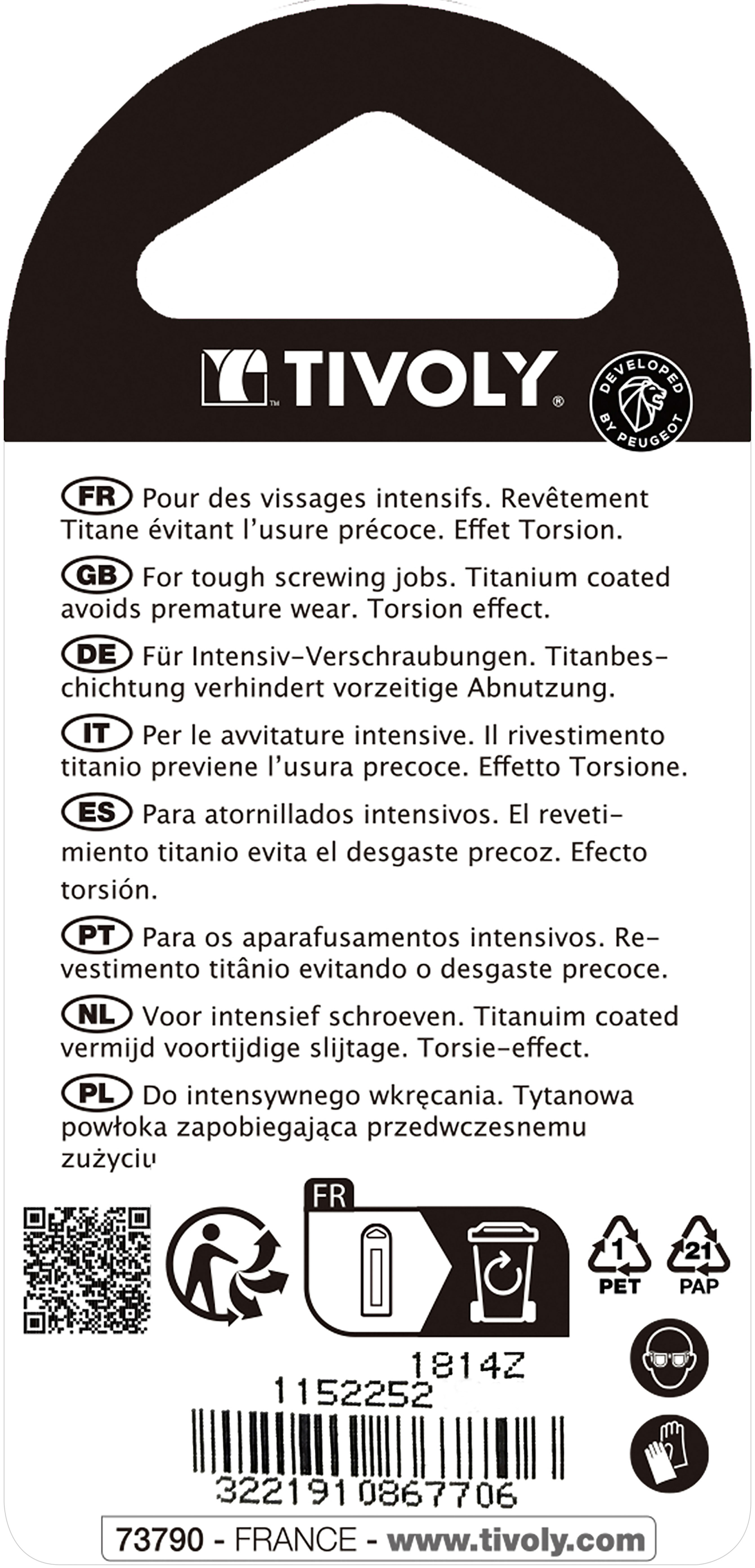 Embout de vissage -Torsion TiN -Pour vis Torx (Blister) N°: N27 / L: 25 TIVOLY - 11522522700