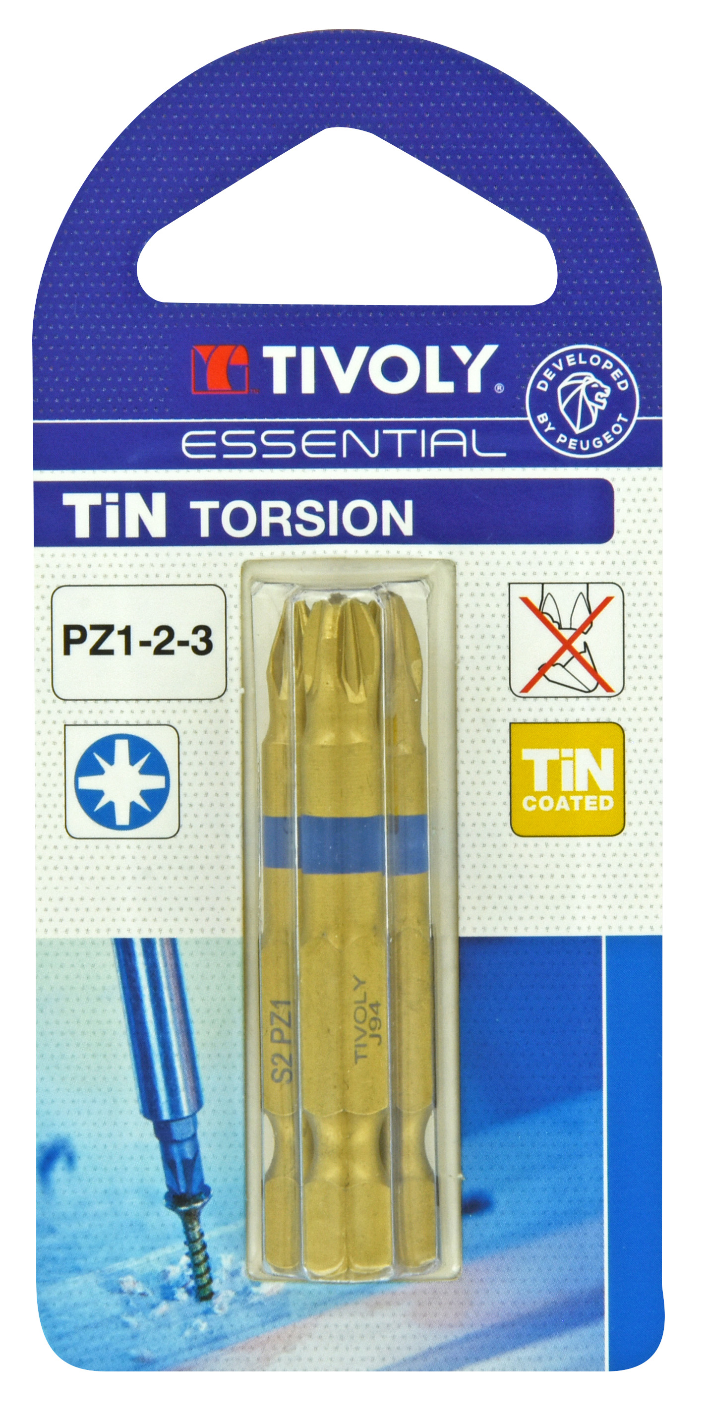 Embout de vissage -Torsion TiN -Pour vis Pozidriv (Blister) N°: N1-2-3 / L: 50 TIVOLY - 11522720001