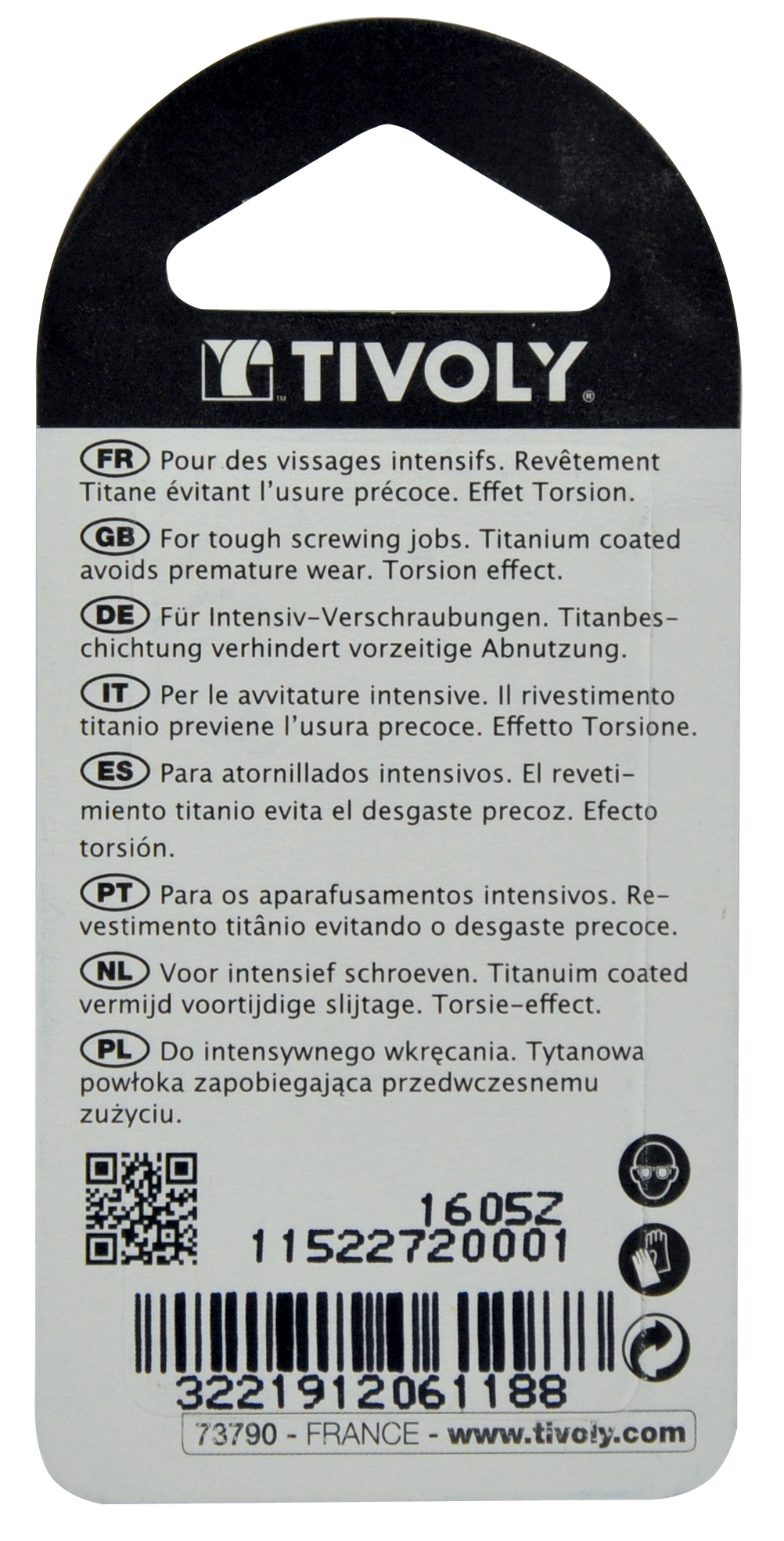 Embout de vissage -Torsion TiN -Pour vis Pozidriv (Blister) N°: N1-2-3 / L: 50 TIVOLY - 11522720001