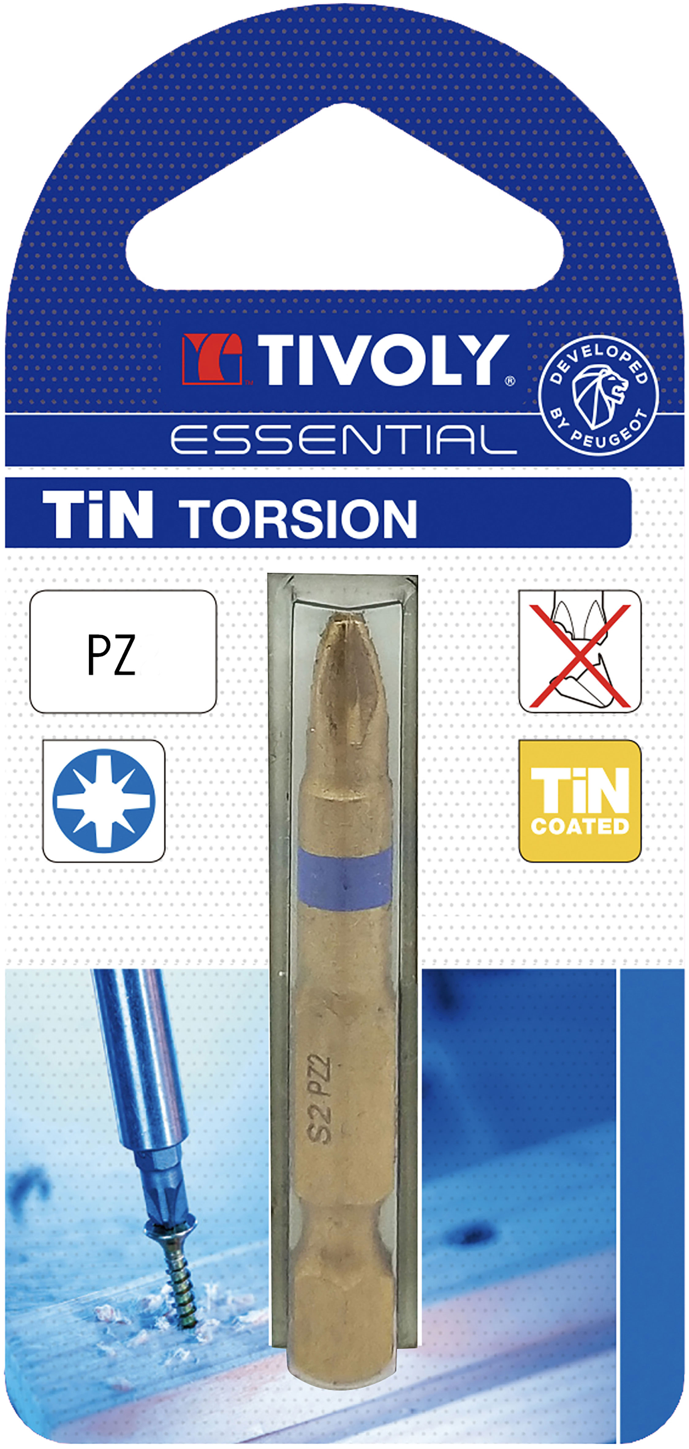 Embout de vissage -Torsion TiN -Pour vis Pozidriv (Blister) N°: N2 / L: 50 TIVOLY - 11522720200
