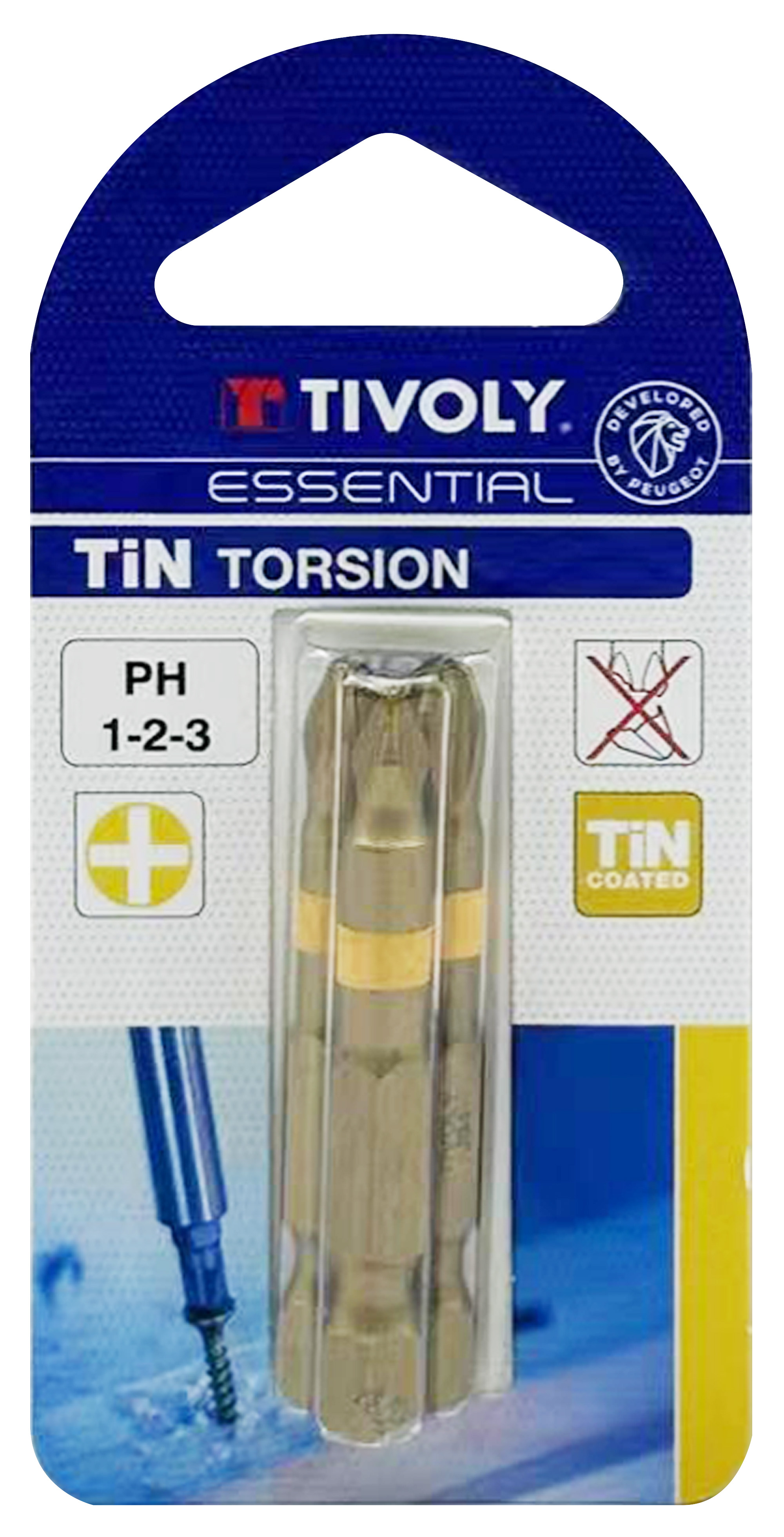 Embout de vissage -Torsion TiN -Pour vis Phillips (Blister) N°: N1-2-3 / L: 50 TIVOLY - 11522820001