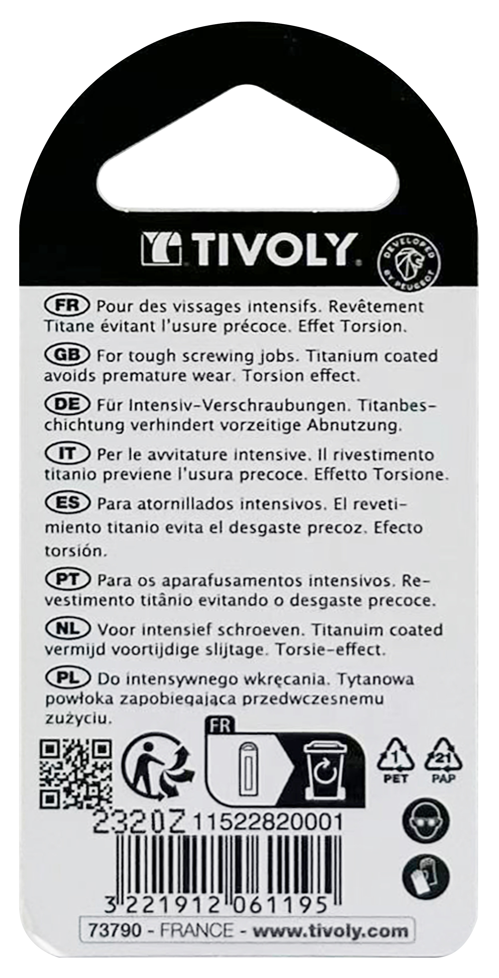 Embout de vissage -Torsion TiN -Pour vis Phillips (Blister) N°: N1-2-3 / L: 50 TIVOLY - 11522820001