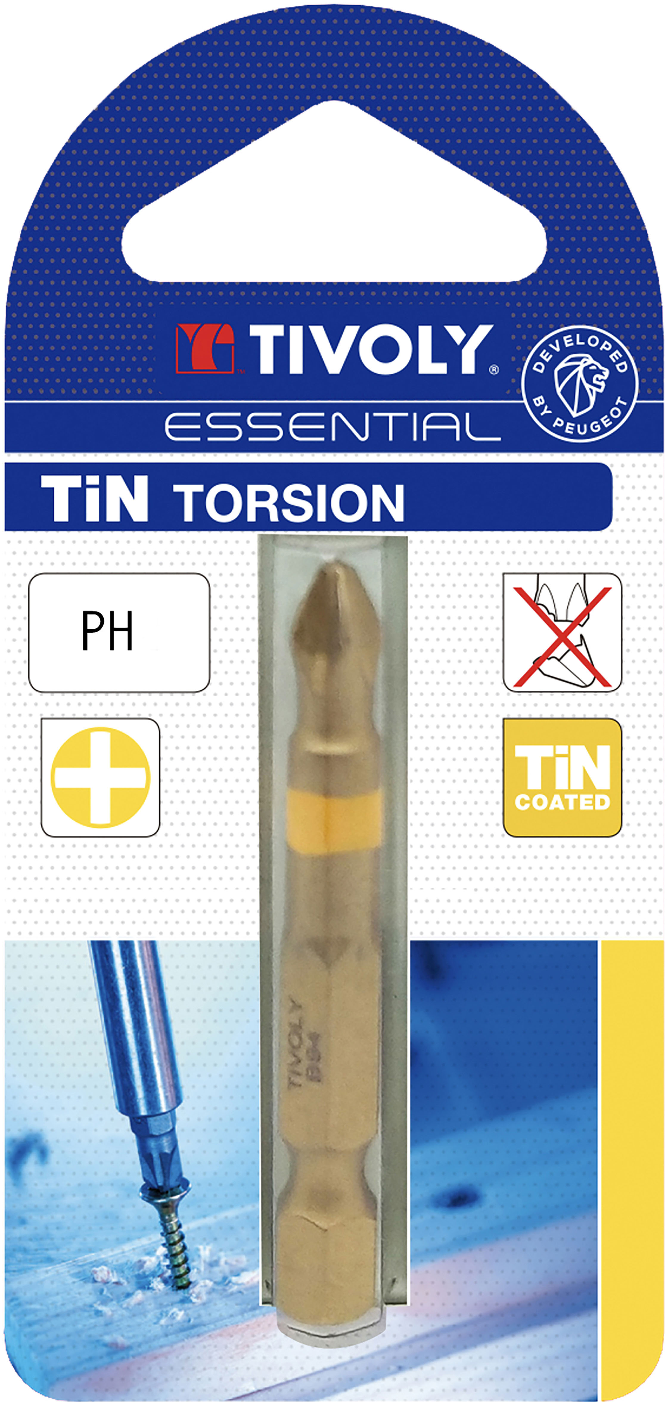 Embout de vissage -Torsion TiN -Pour vis Phillips (Blister) N°: N2 / L: 50 TIVOLY - 11522820200