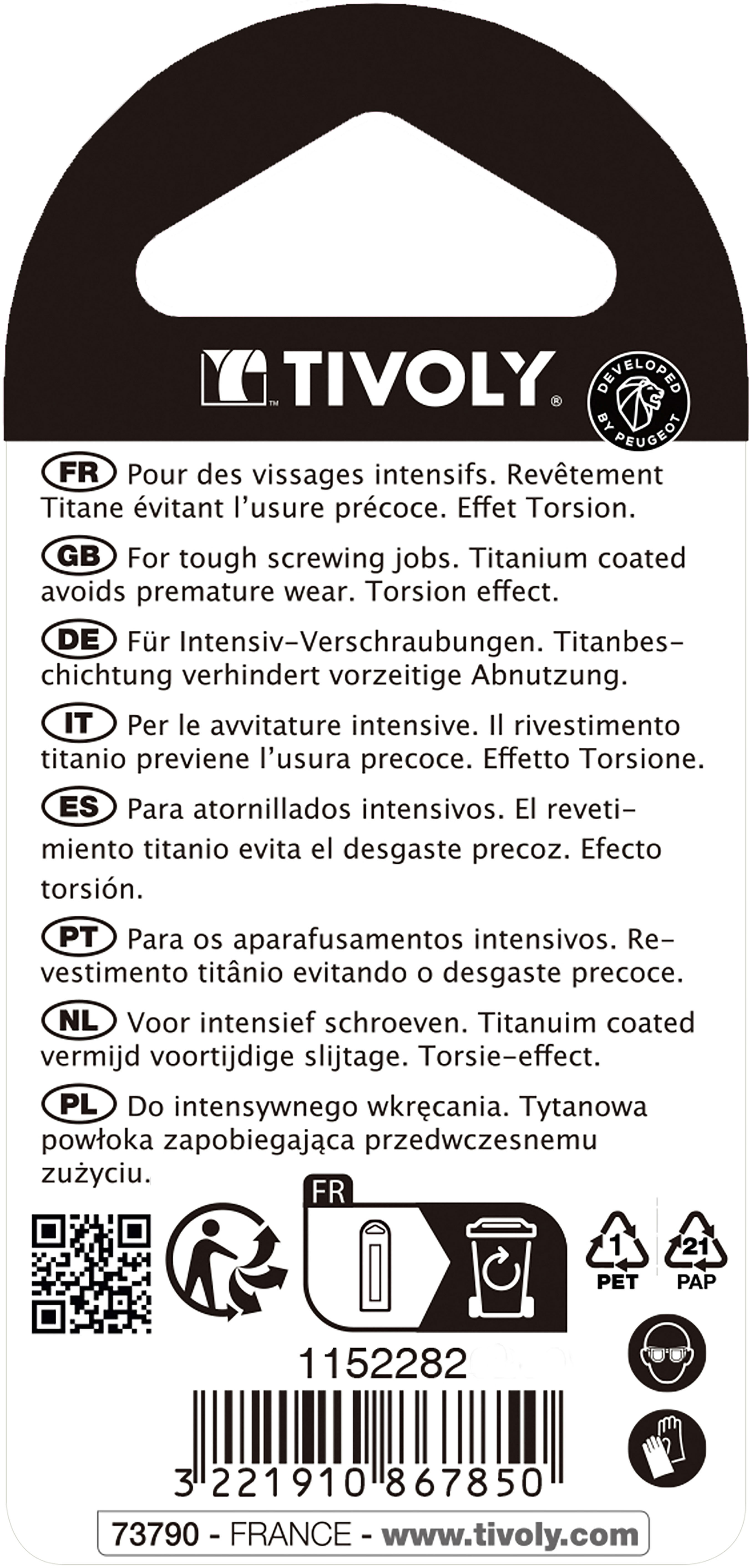 Embout de vissage -Torsion TiN -Pour vis Phillips (Blister) N°: N2 / L: 50 TIVOLY - 11522820200