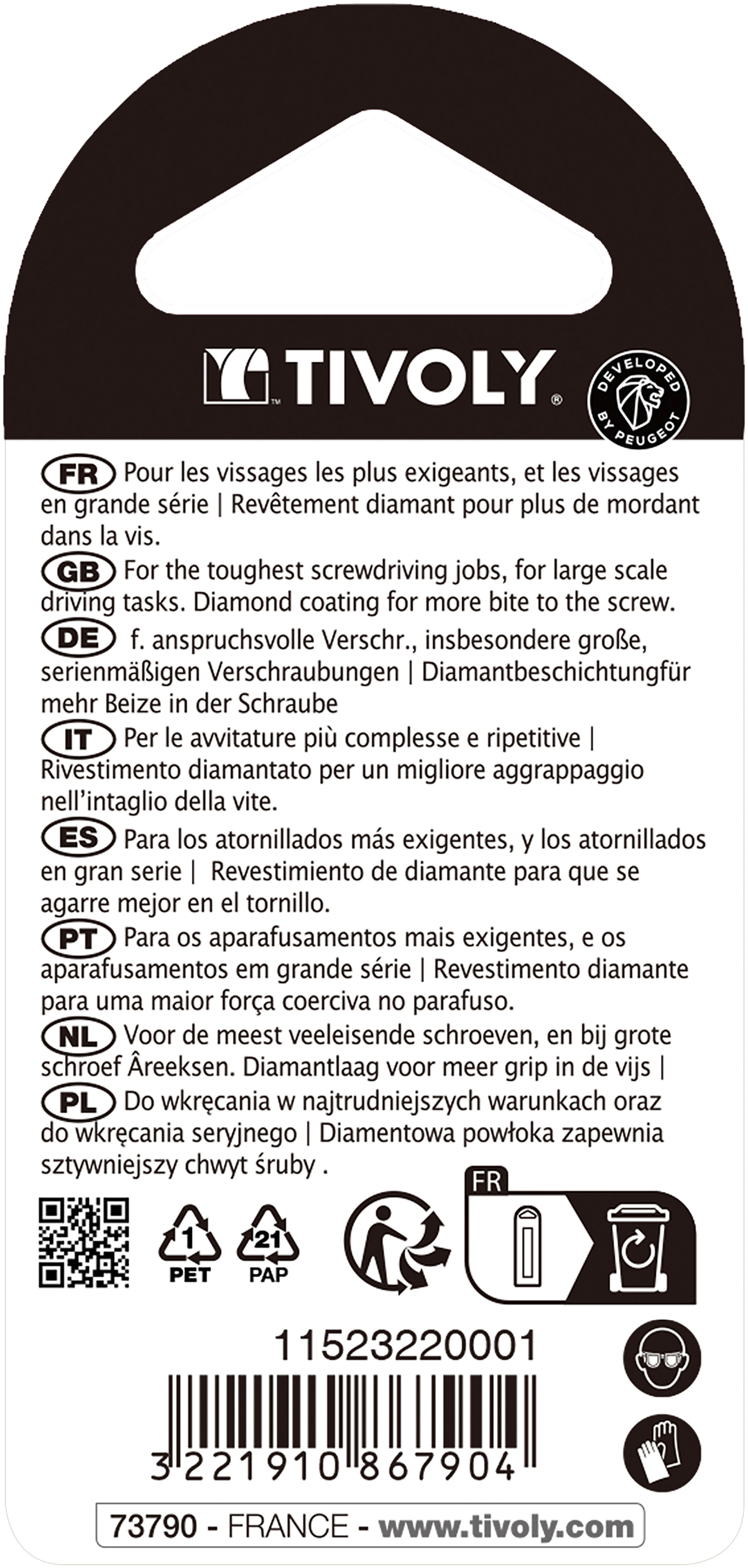 Embout de vissage -Torsion diamant IMPACT -Pour vis Pozidriv N°: N1-2-3 / L: 25 TIVOLY - 11523220001