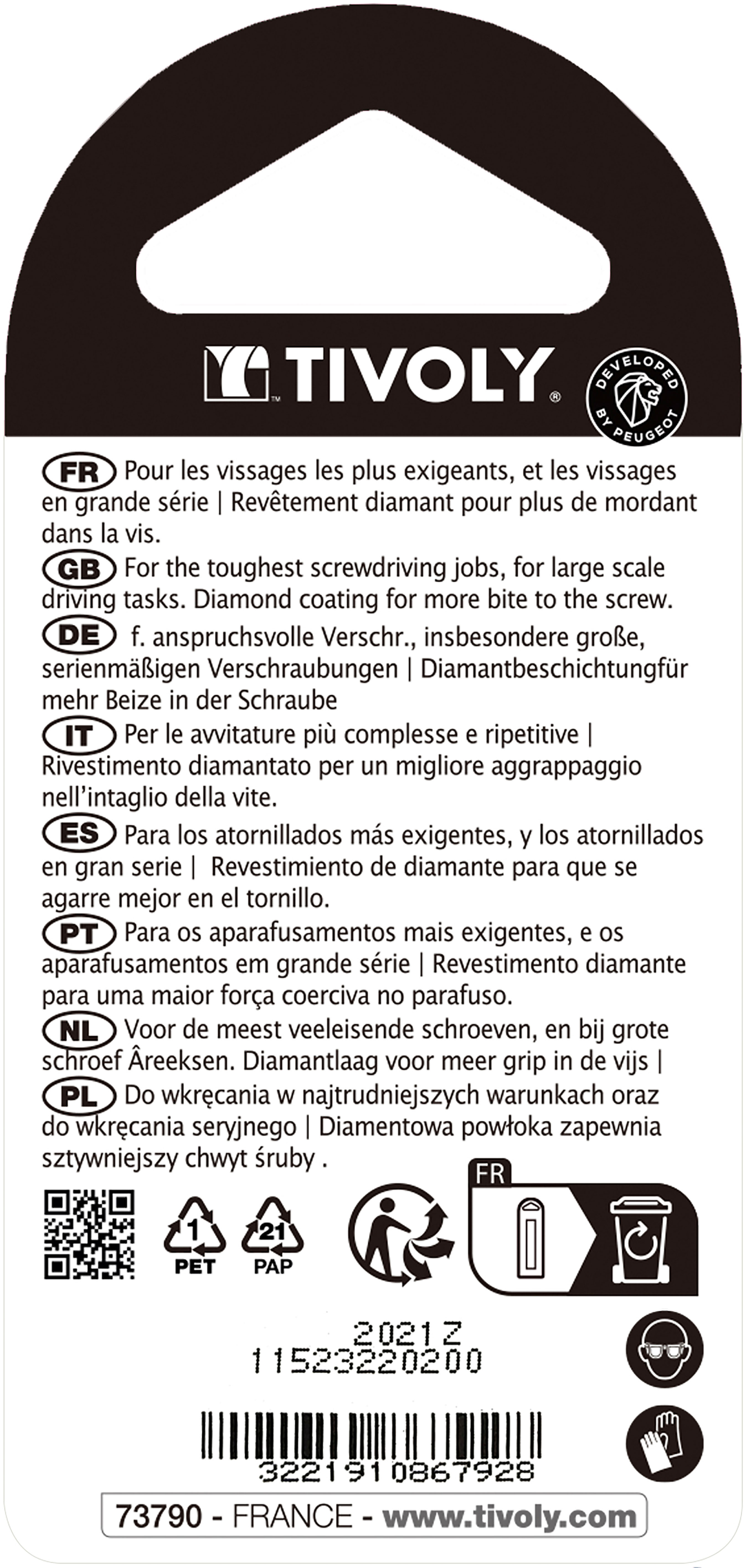 Embout de vissage -Torsion diamant IMPACT -Pour vis Pozidriv N°: N2 / L: 25 TIVOLY - 11523220200