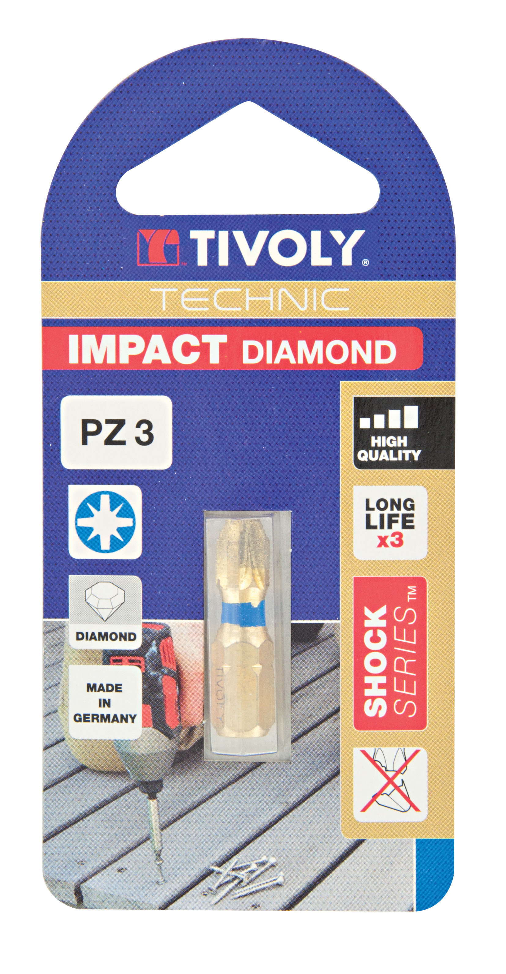 Embout de vissage -Torsion diamant IMPACT -Pour vis Pozidriv N°: N3 / L: 25 TIVOLY - 11523220300
