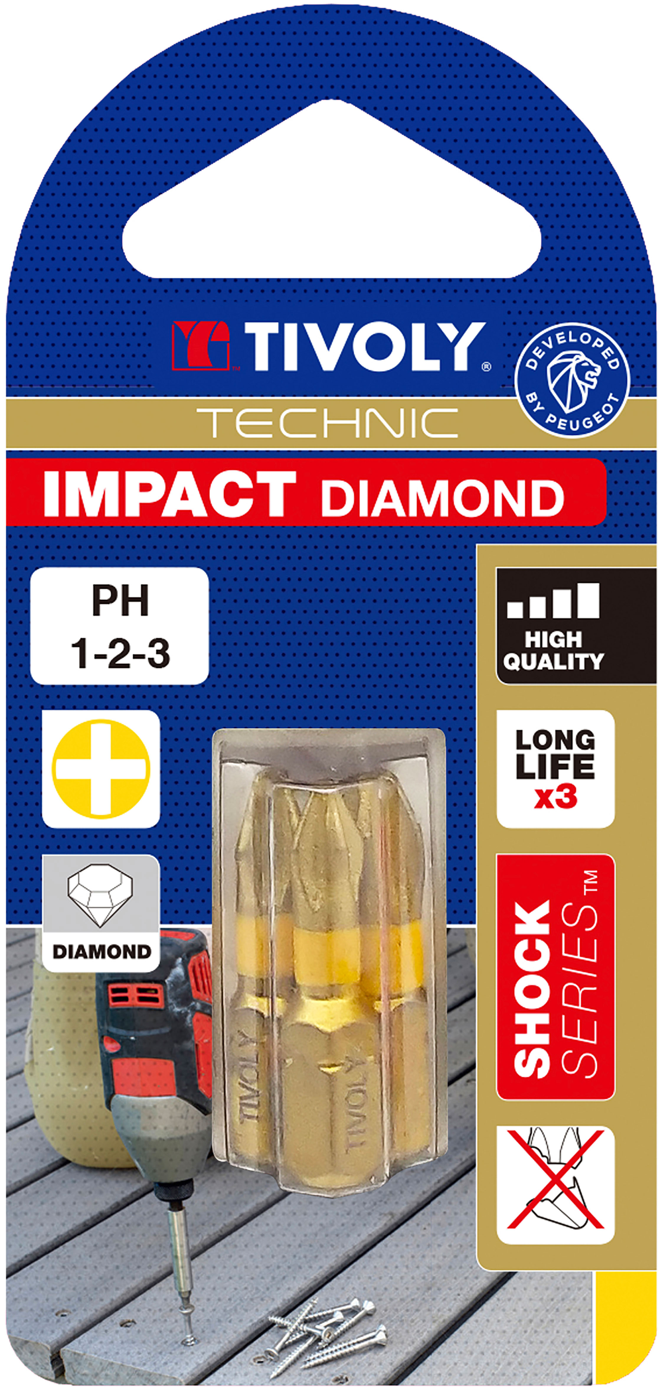 Embout de vissage -Torsion diamant IMPACT -Pour vis Phillips N°: N1-2-3 / L: 25 TIVOLY - 11523320001