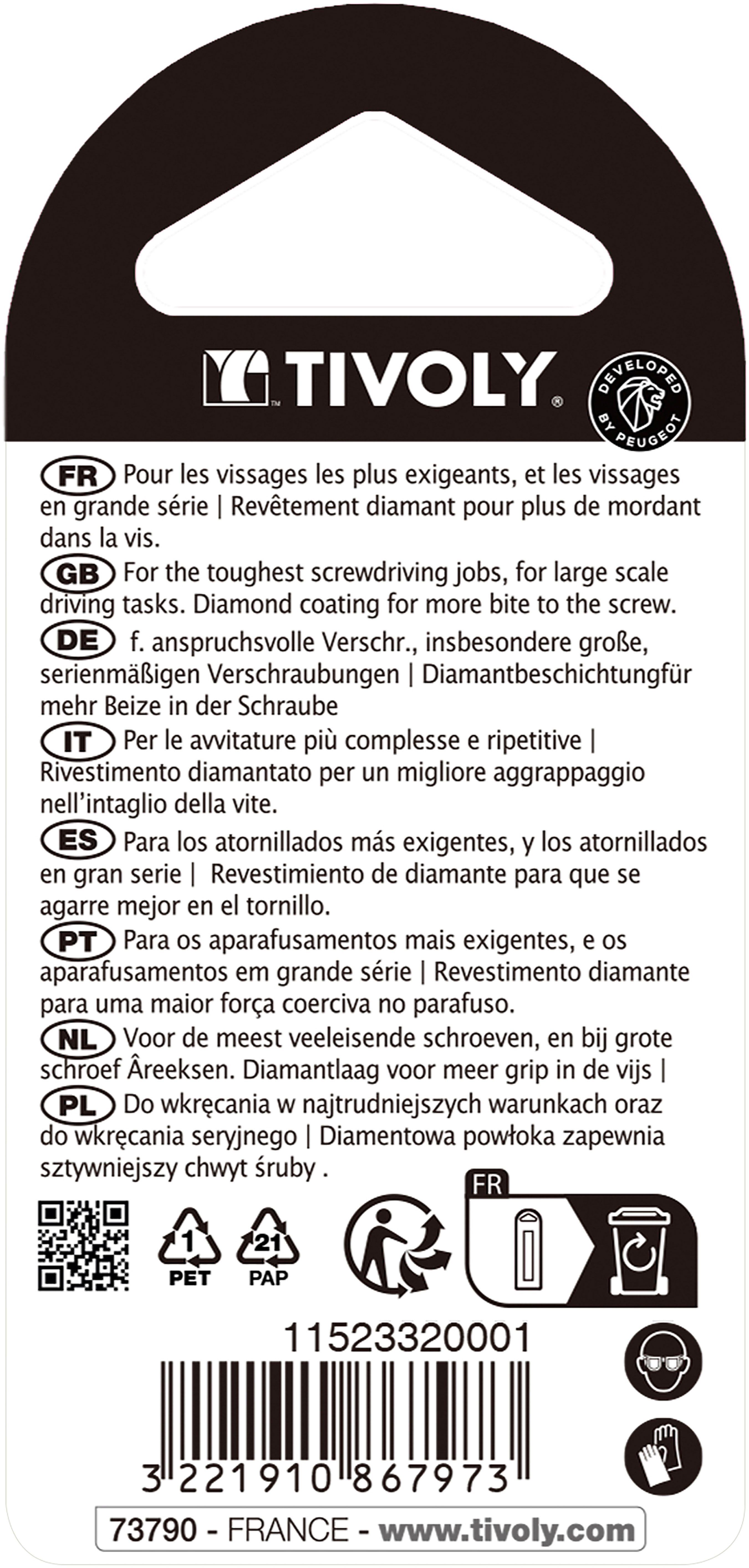 Embout de vissage -Torsion diamant IMPACT -Pour vis Phillips N°: N1-2-3 / L: 25 TIVOLY - 11523320001