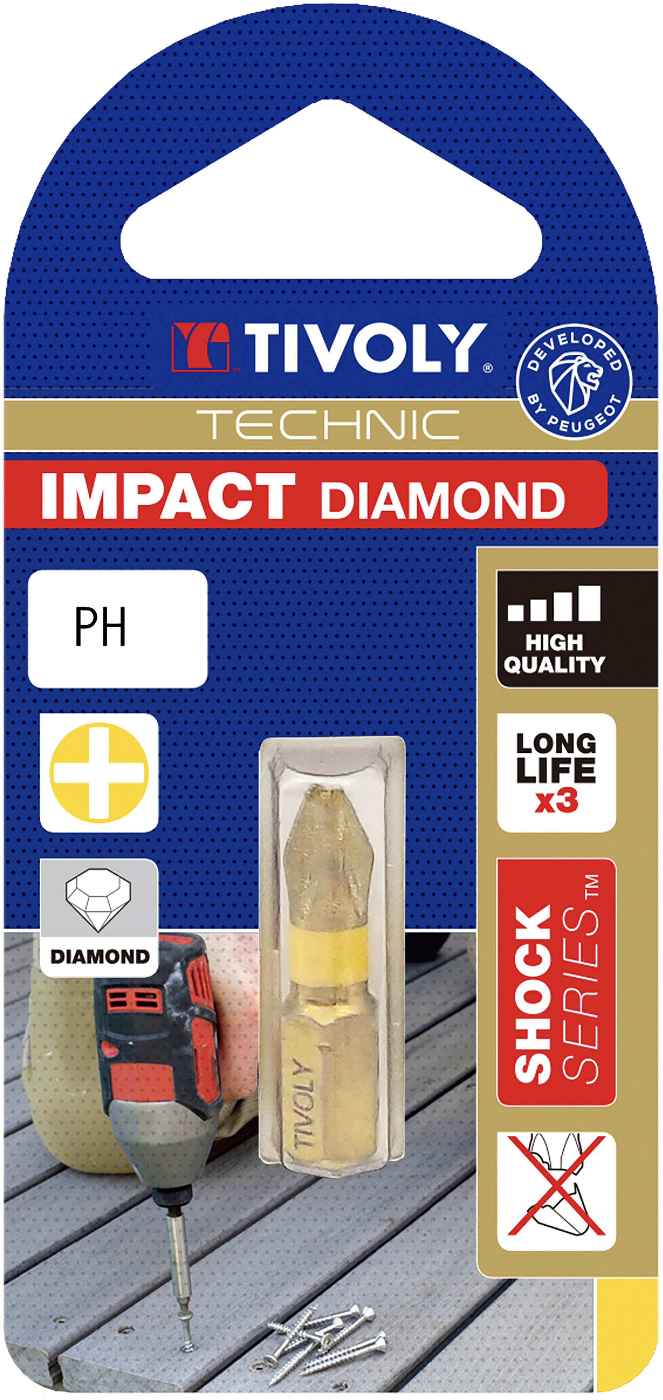 Embout de vissage -Torsion diamant IMPACT -Pour vis Phillips N°: N1 / L: 25 TIVOLY - 11523320100