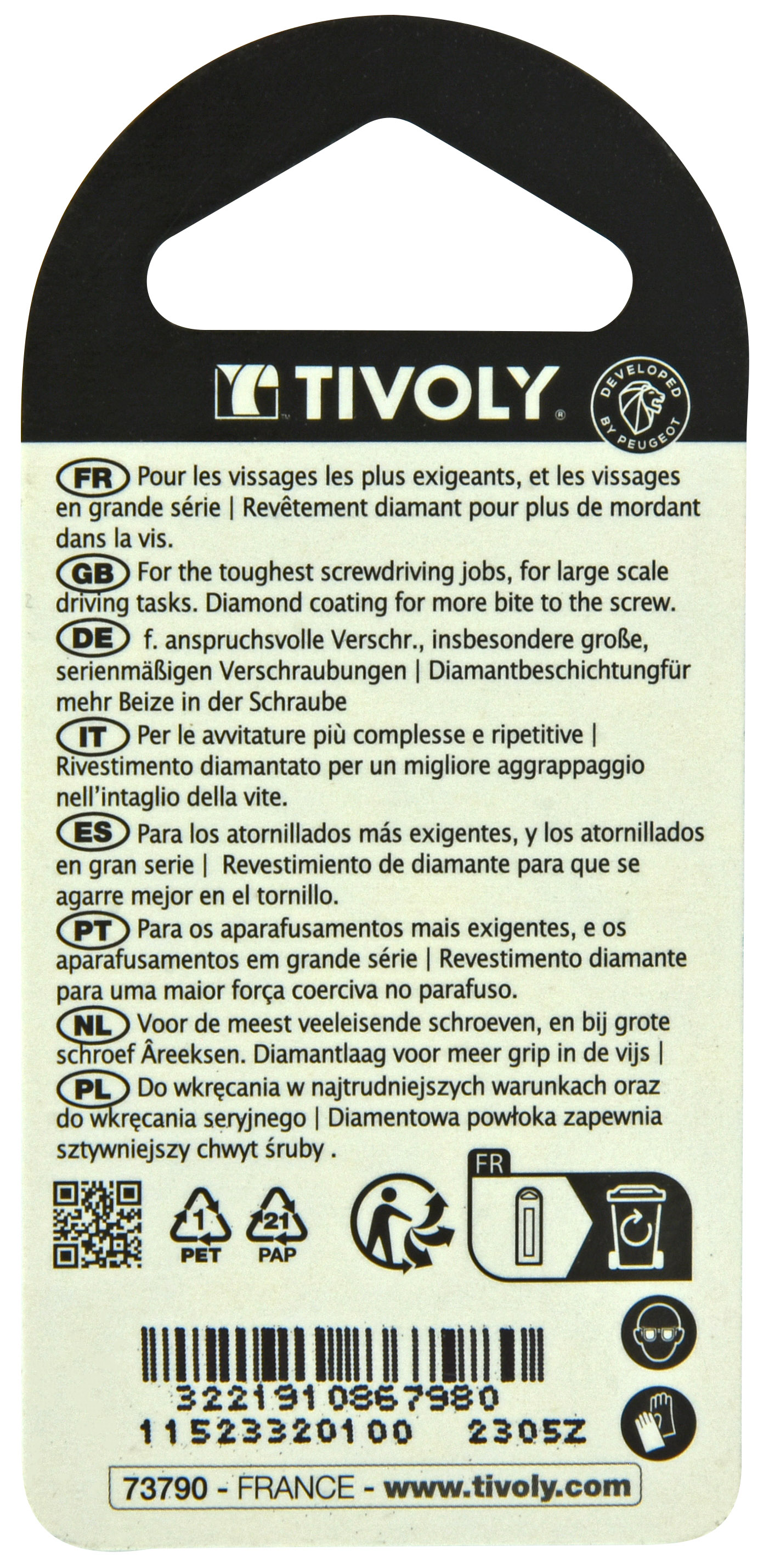 Embout de vissage -Torsion diamant IMPACT -Pour vis Phillips N°: N1 / L: 25 TIVOLY - 11523320100