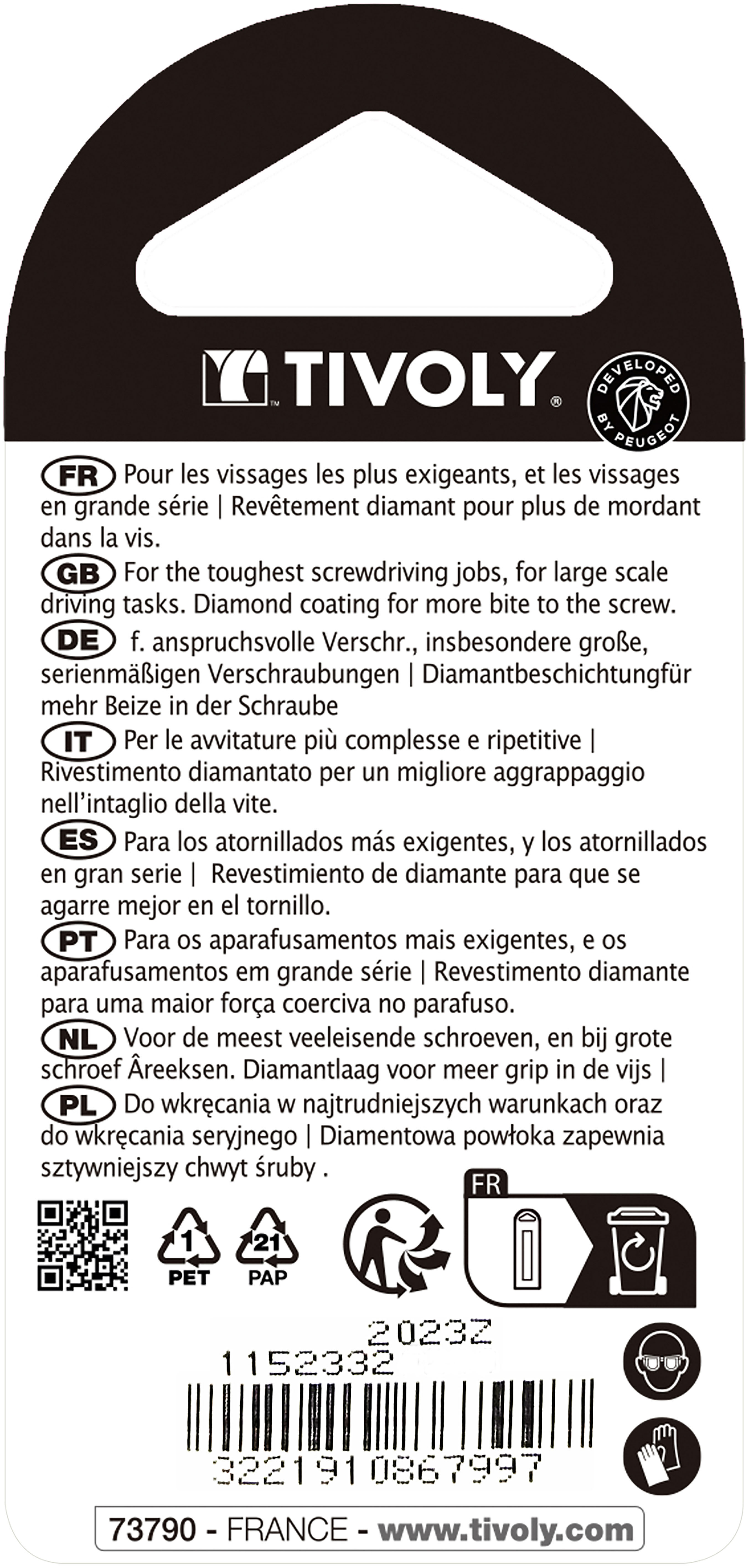 Embout de vissage -Torsion diamant IMPACT -Pour vis Phillips N°: N2 / L: 25 TIVOLY - 11523320200