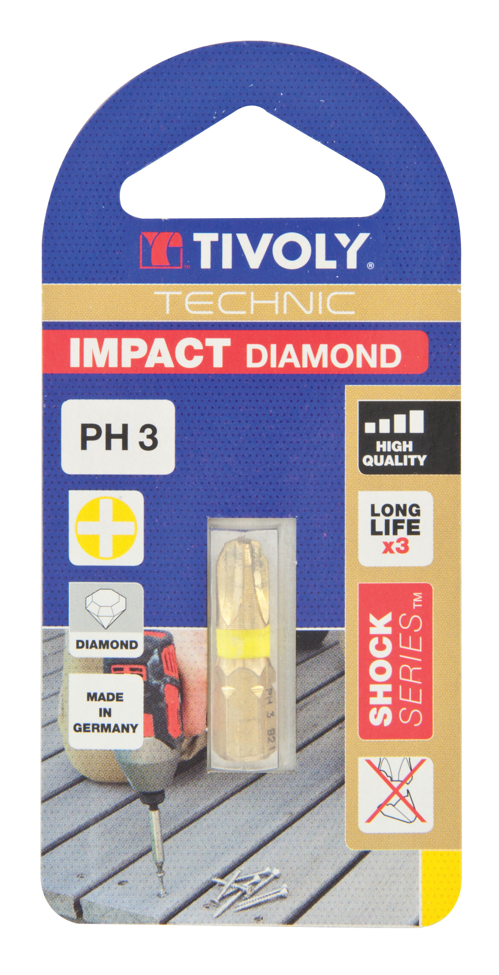 Embout de vissage -Torsion diamant IMPACT -Pour vis Phillips N°: N3 / L: 25 TIVOLY - 11523320300
