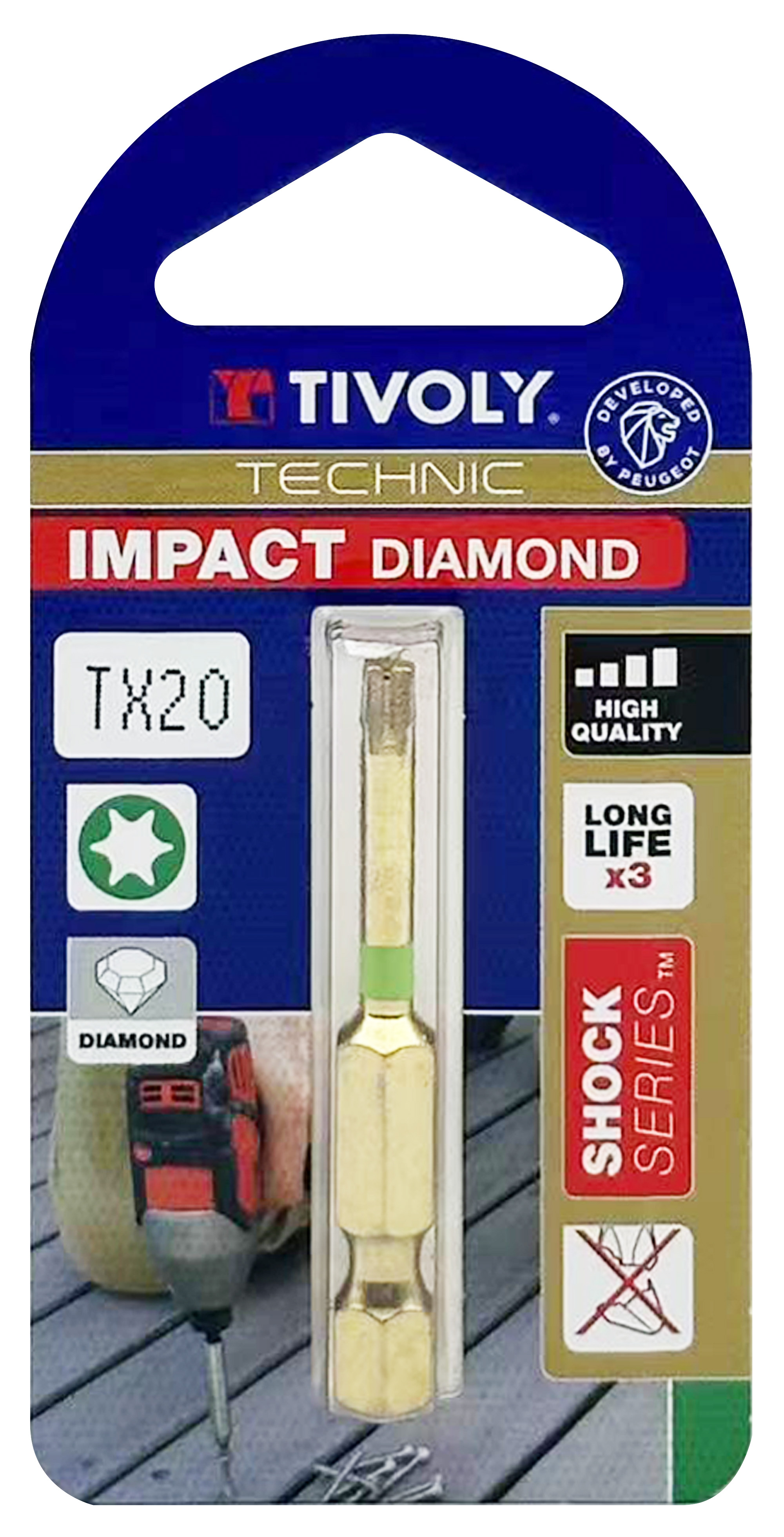 Embout de vissage -Torsion diamant IMPACT -Pour vis Torx N°: N20 / L: 50 TIVOLY - 11523422000