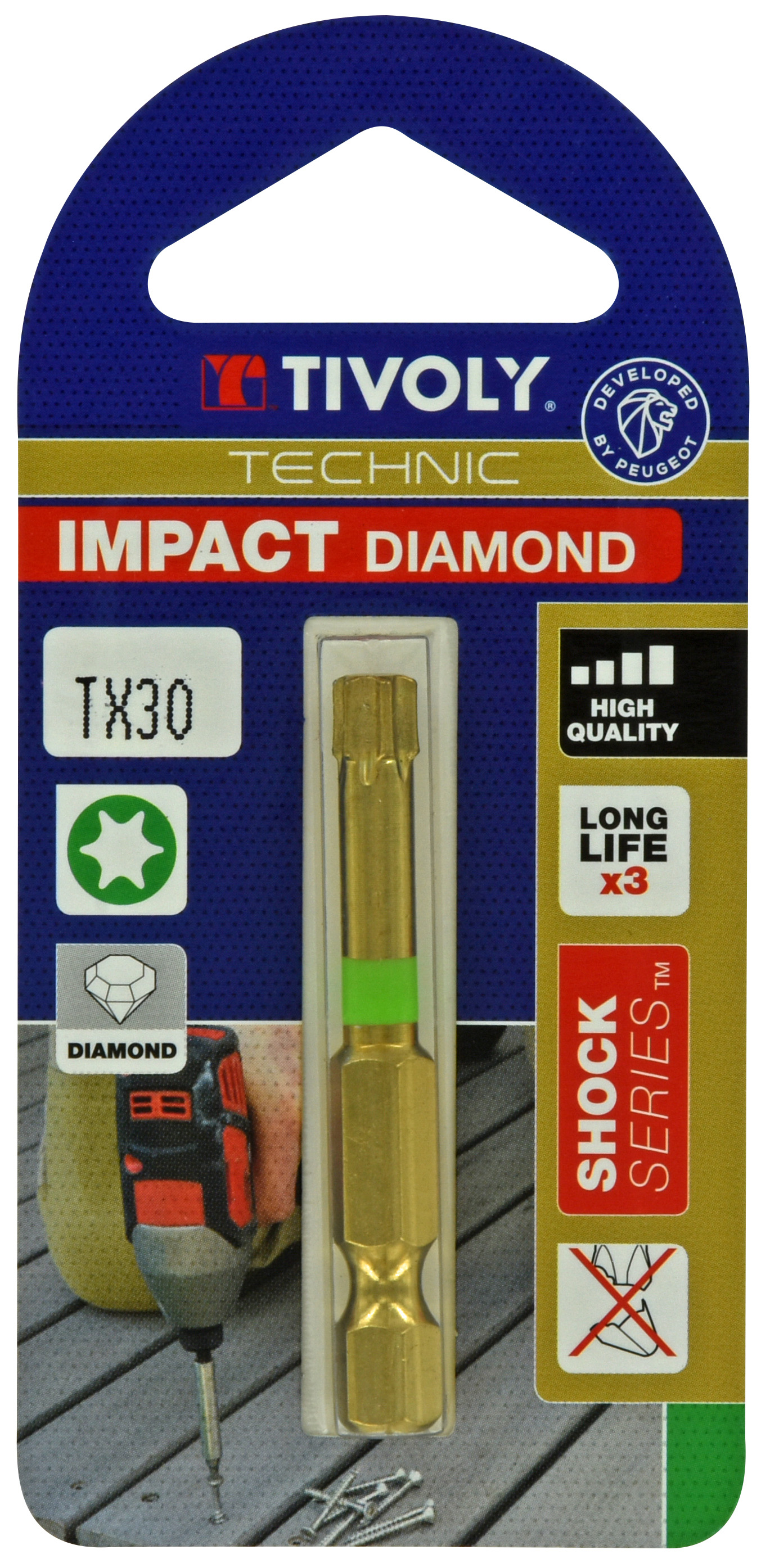 Embout de vissage -Torsion diamant IMPACT -Pour vis Torx N°: N30 / L: 50 TIVOLY - 11523423000