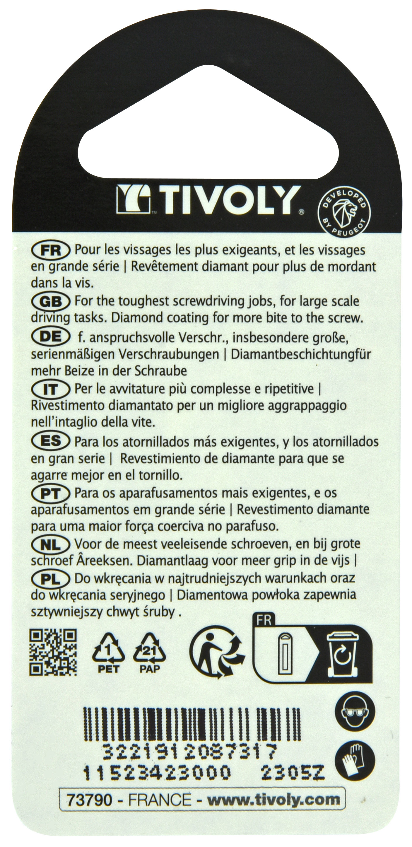 Embout de vissage -Torsion diamant IMPACT -Pour vis Torx N°: N30 / L: 50 TIVOLY - 11523423000