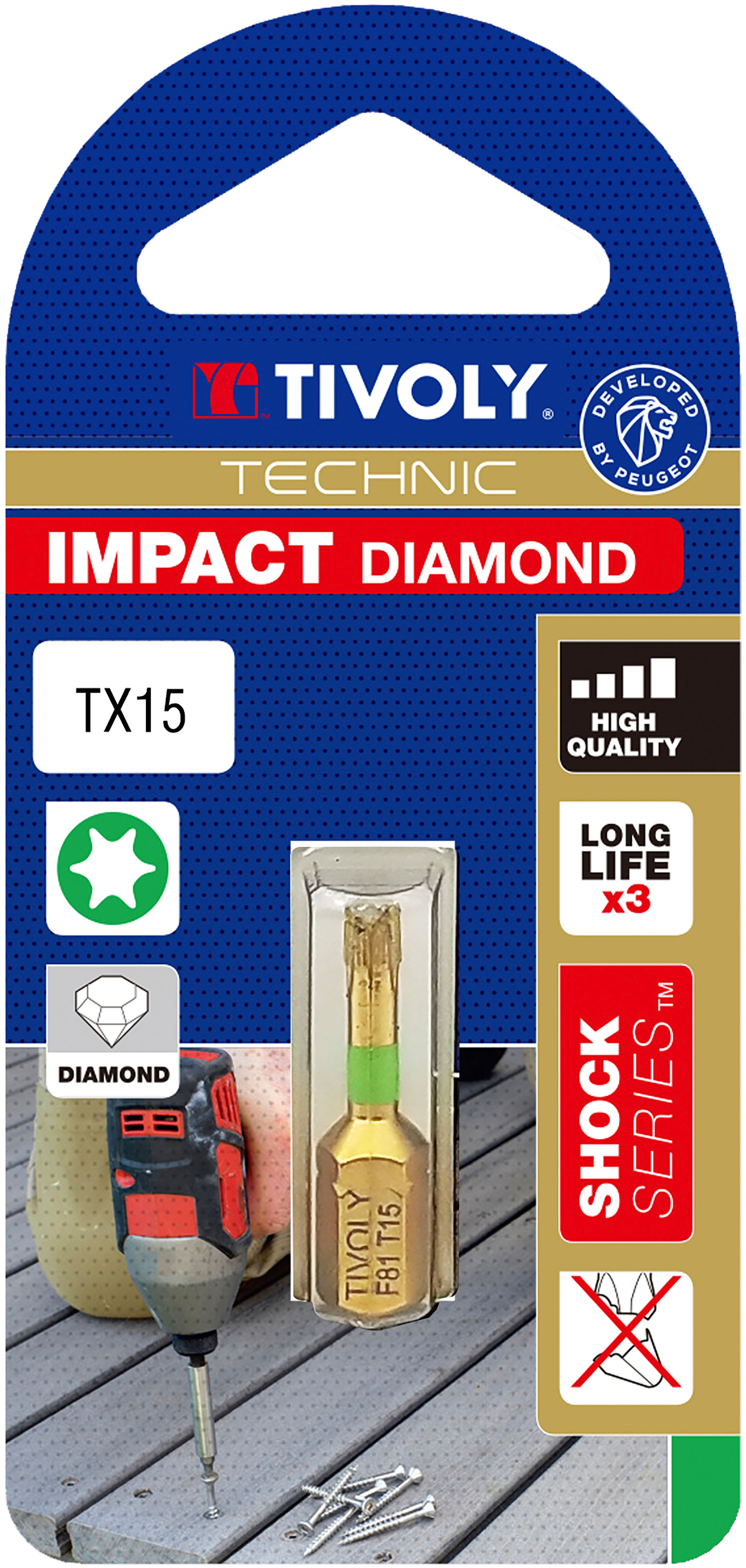 Embout de vissage -Torsion diamant IMPACT -Pour vis Torx N°: N15 / L: 25 TIVOLY - 11523521500