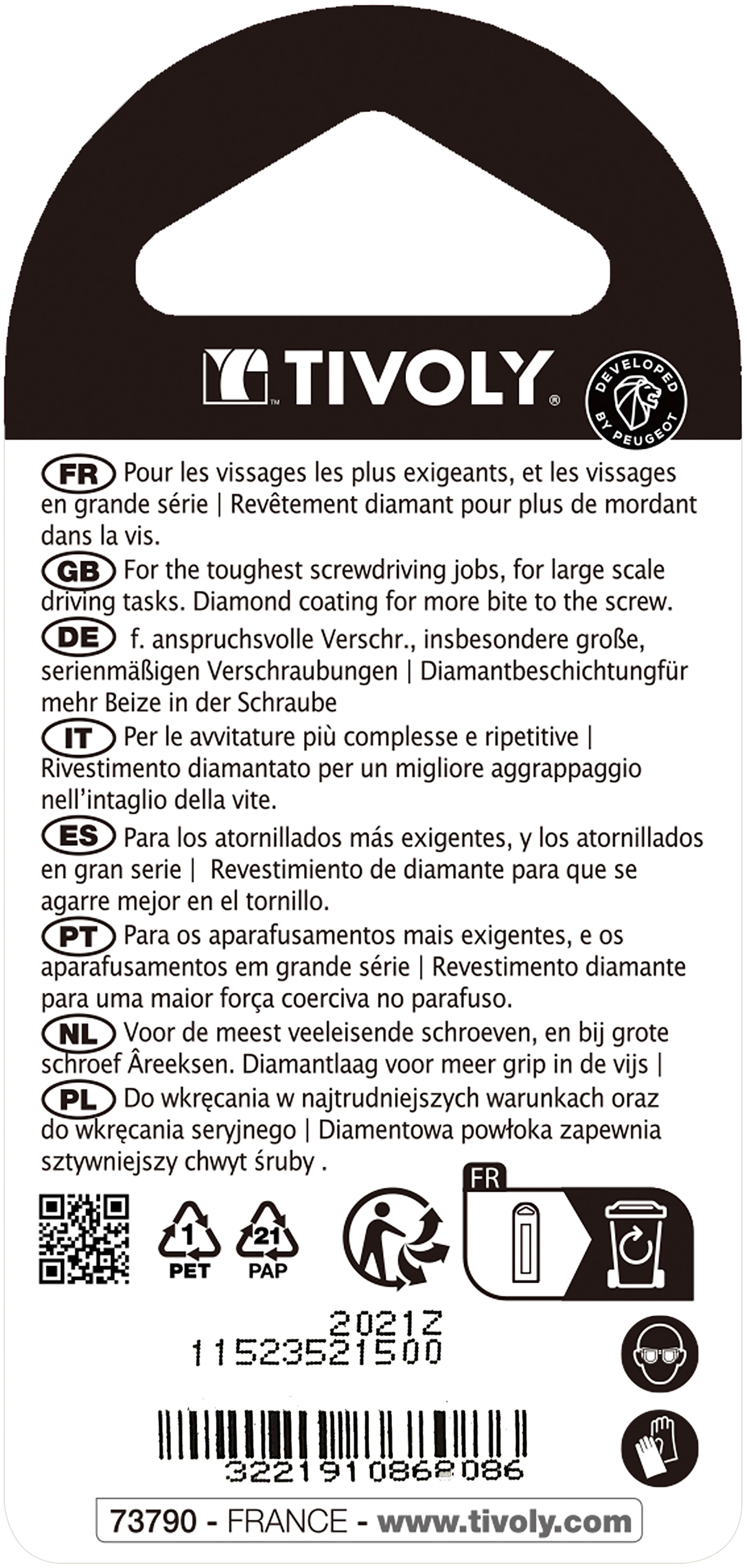 Embout de vissage -Torsion diamant IMPACT -Pour vis Torx N°: N15 / L: 25 TIVOLY - 11523521500