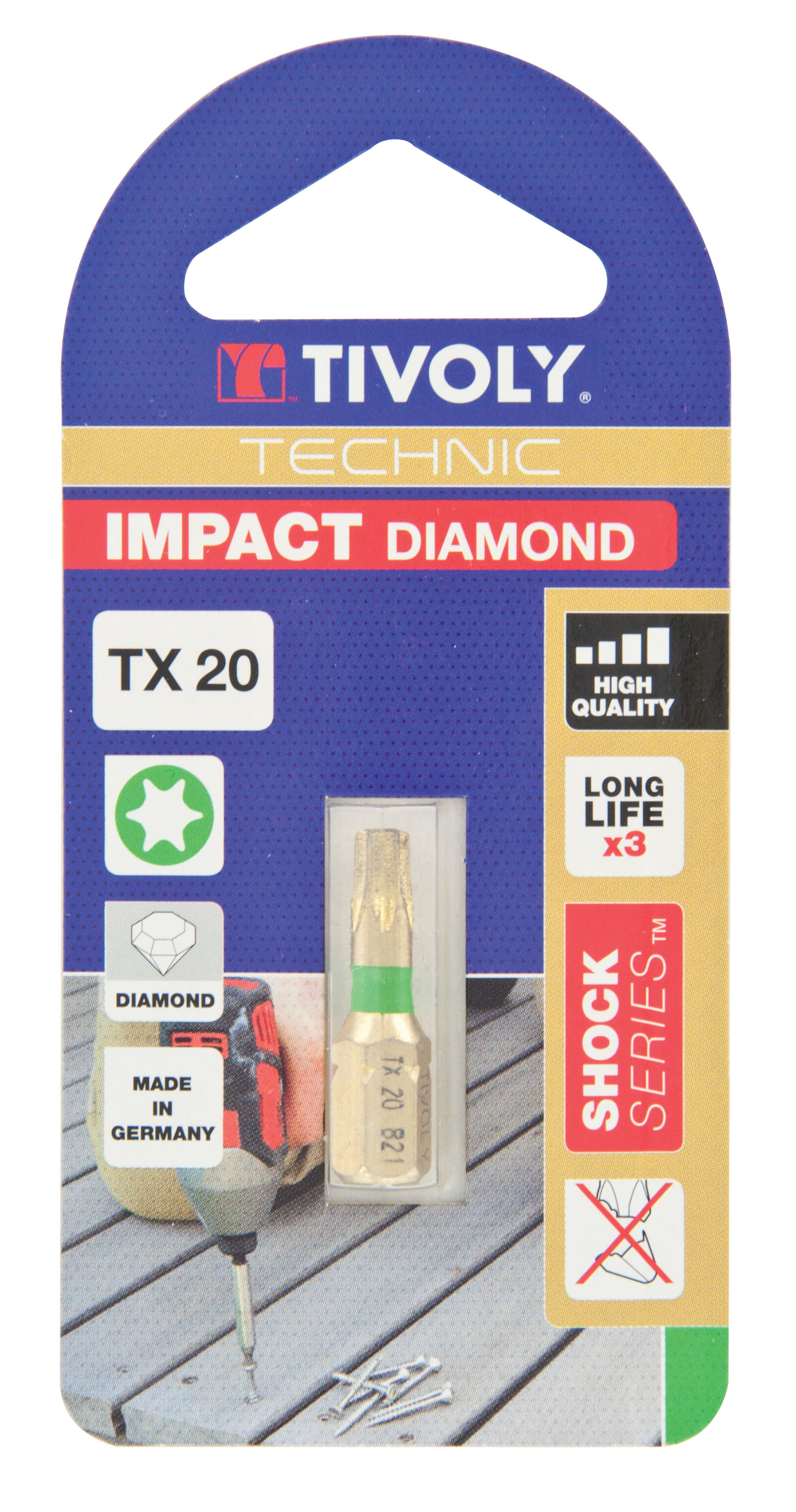 Embout de vissage -Torsion diamant IMPACT -Pour vis Torx N°: N20 / L: 25 TIVOLY - 11523522000
