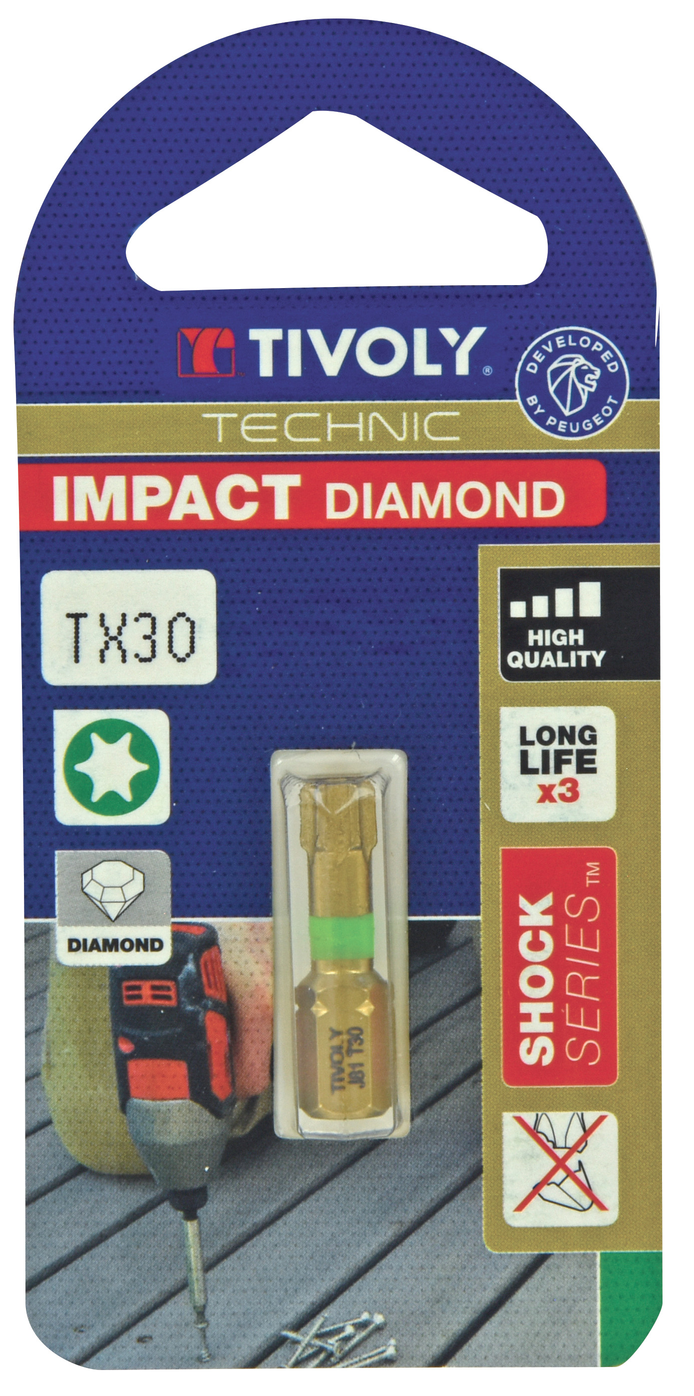 Embout de vissage -Torsion diamant IMPACT -Pour vis Torx N°: N30 / L: 25 TIVOLY - 11523523000