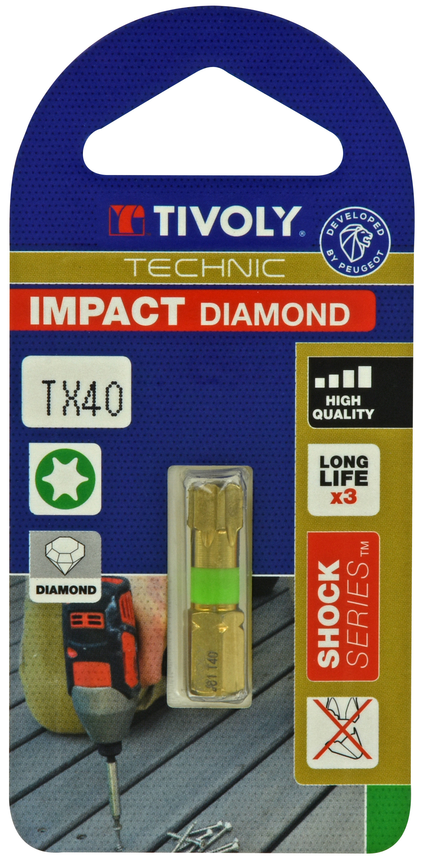 Embout de vissage -Torsion diamant IMPACT -Pour vis Torx N°: N40 / L: 25 TIVOLY - 11523524000