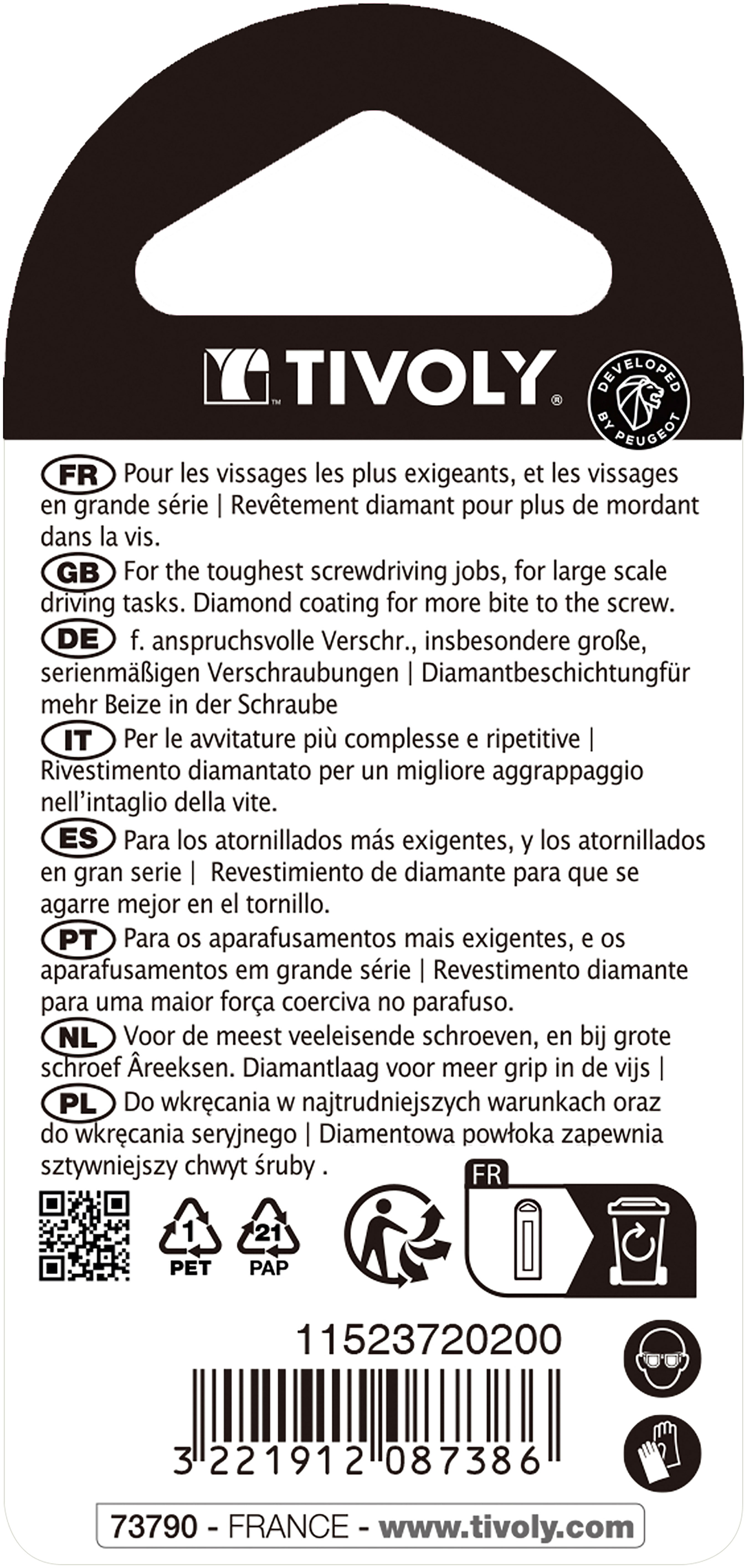 Embout de vissage -Torsion diamant IMPACT -Pour vis Pozidriv N°: N2 / L: 50 TIVOLY - 11523720200