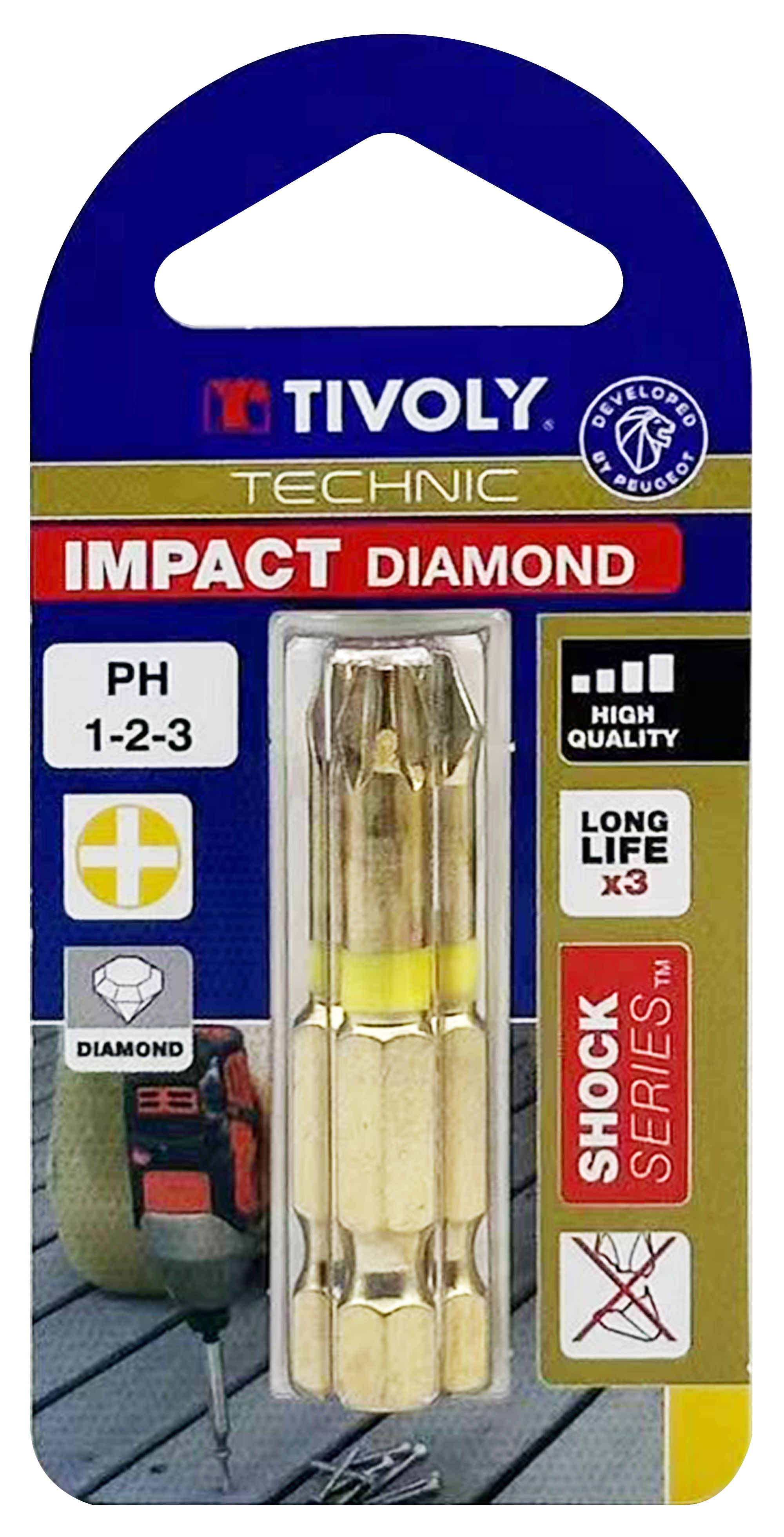 Embout de vissage -Torsion diamant IMPACT -Pour vis Phillips N°: 1-2-3 / L: 50 TIVOLY - 11523820001