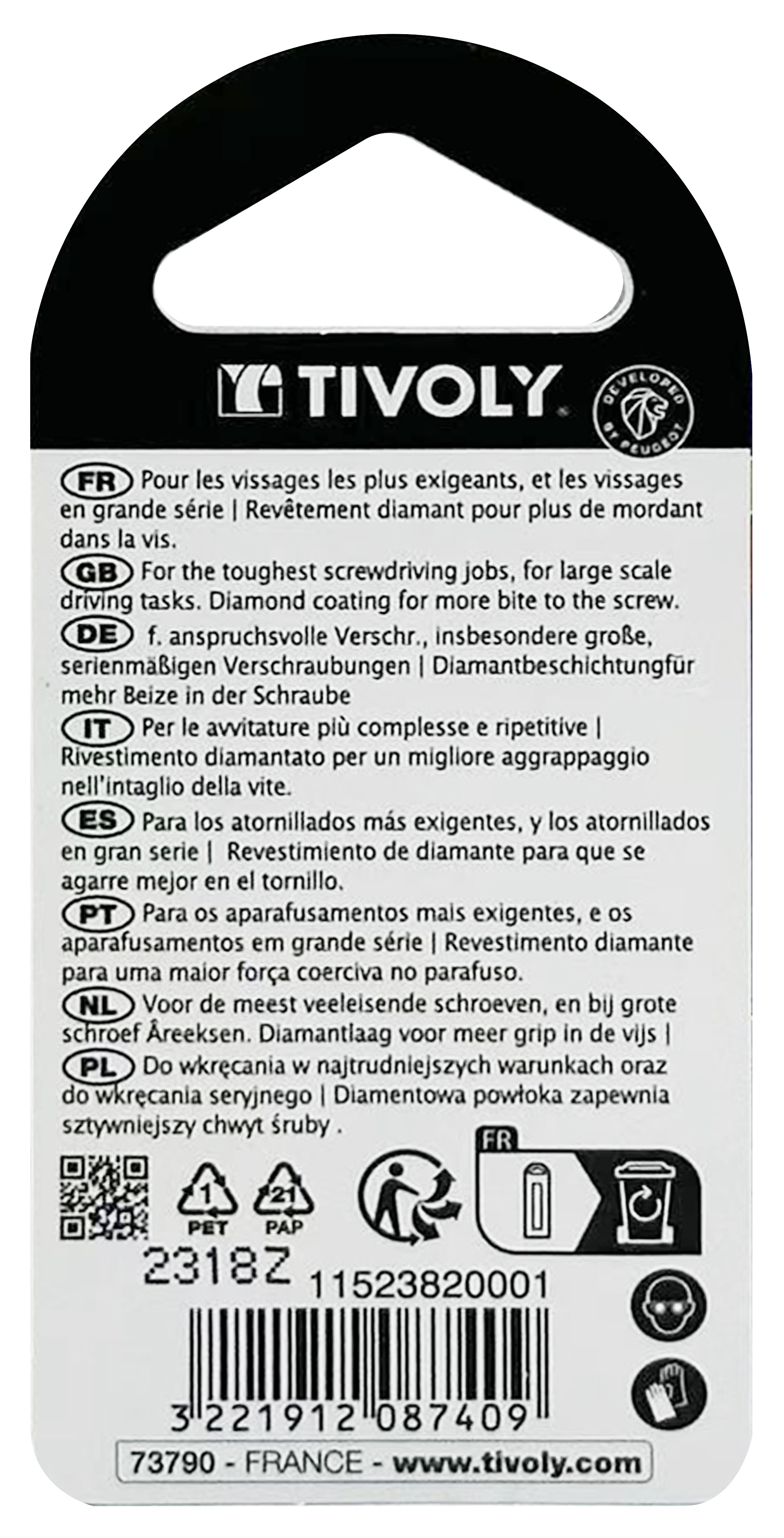 Embout de vissage -Torsion diamant IMPACT -Pour vis Phillips N°: 1-2-3 / L: 50 TIVOLY - 11523820001