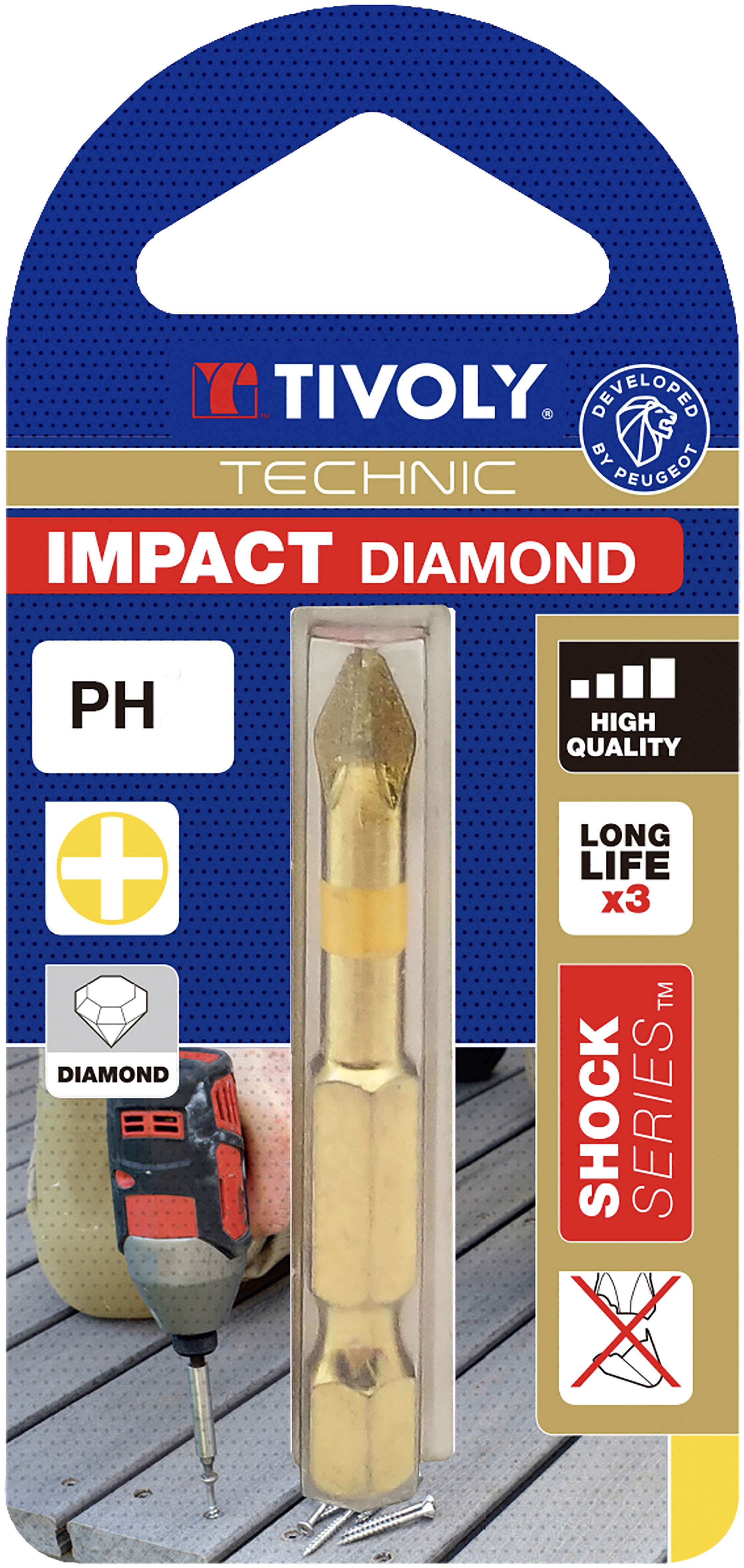 Embout de vissage -Torsion diamant IMPACT -Pour vis Phillips N°: N2 / L: 50 TIVOLY - 11523820200
